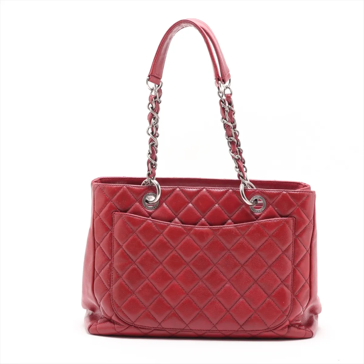 GST Caviar Skin Chain Tote Bag, Red, Gunmetal Hardware, 13357166, Serial Number 13 — view 2
