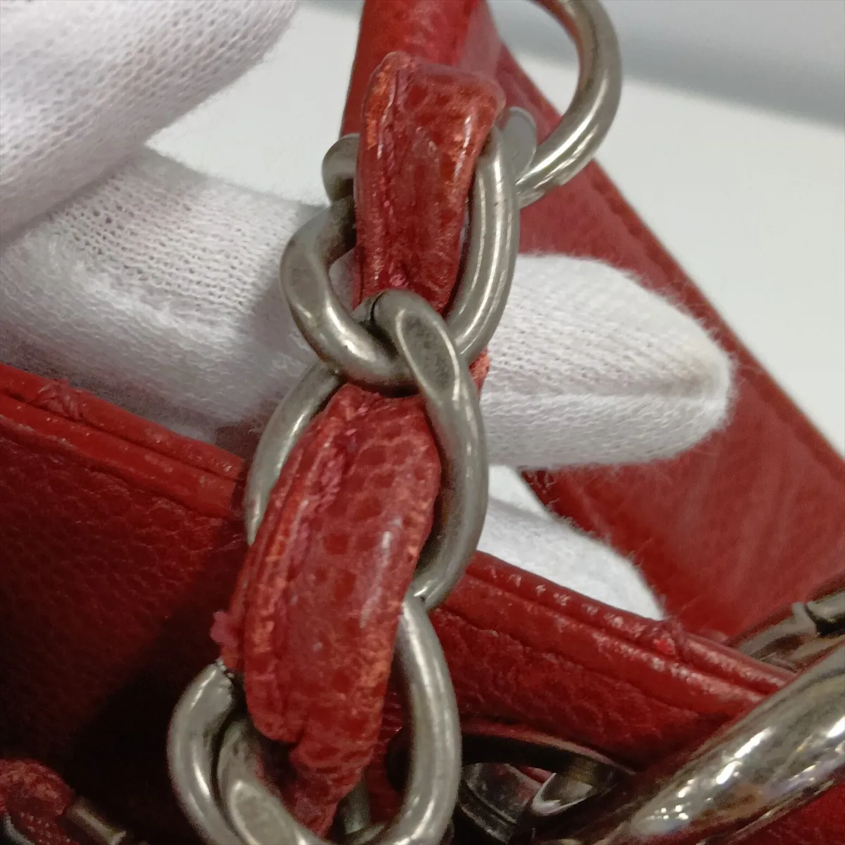 GST Caviar Skin Chain Tote Bag, Red, Gunmetal Hardware, 13357166, Serial Number 13 — view 13