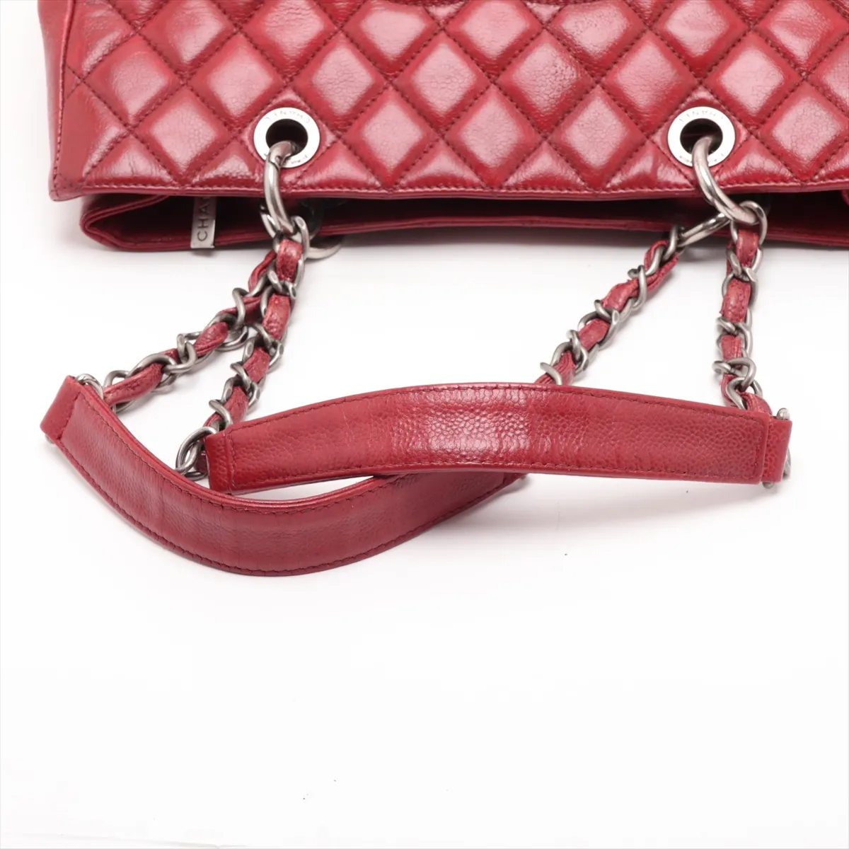 GST Caviar Skin Chain Tote Bag, Red, Gunmetal Hardware, 13357166, Serial Number 13 — view 5