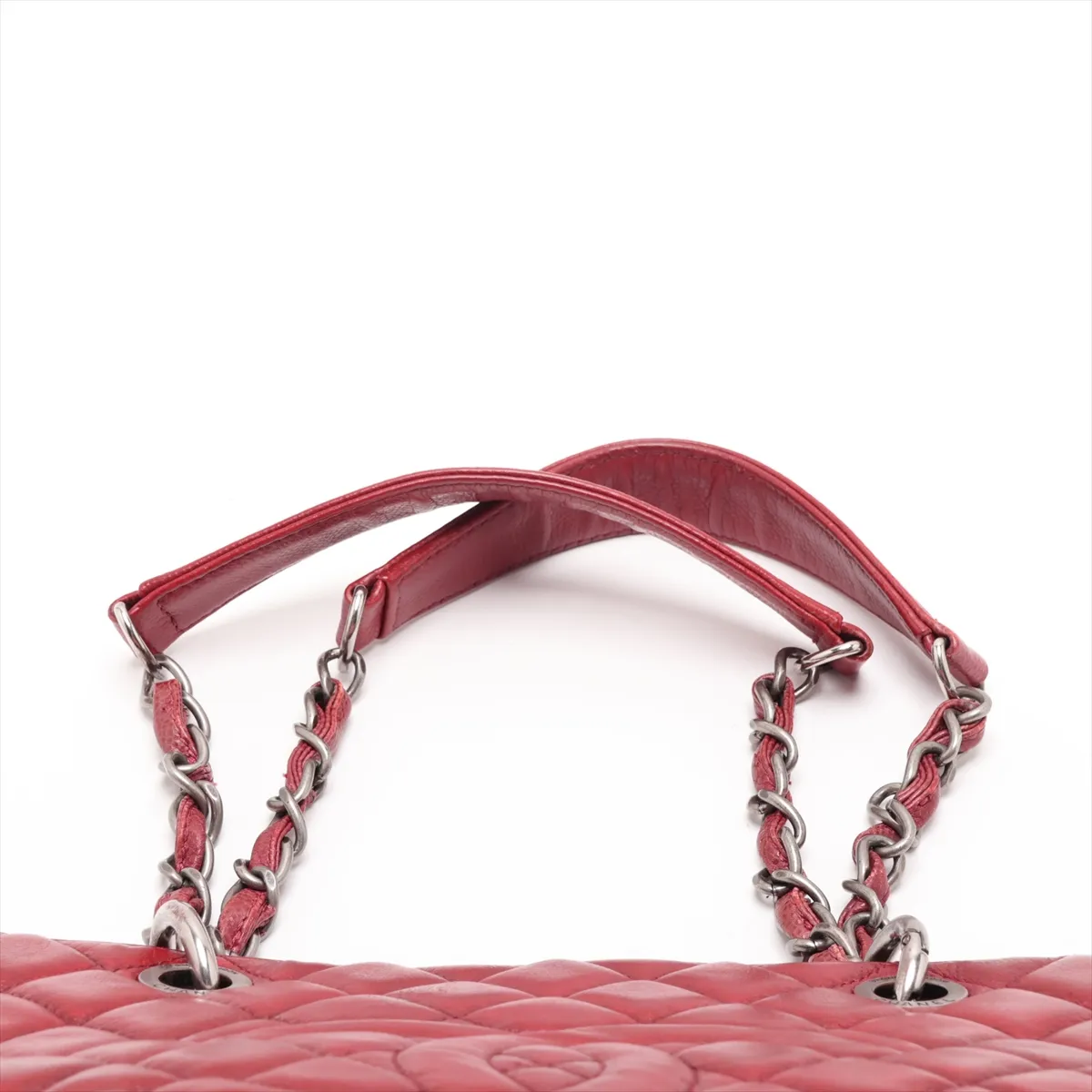 GST Caviar Skin Chain Tote Bag, Red, Gunmetal Hardware, 13357166, Serial Number 13 — view 6