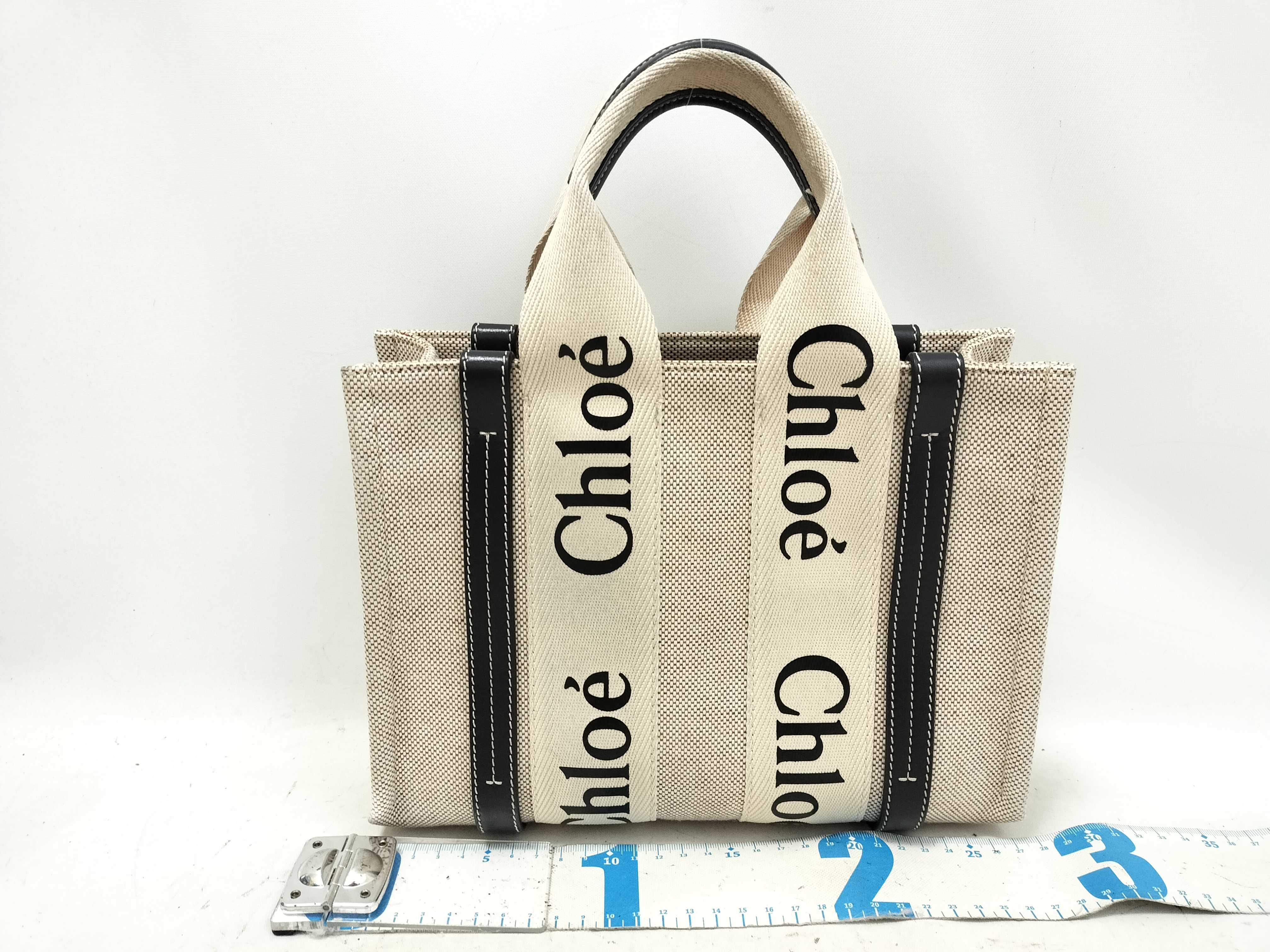 Woody Small Canvas x Leather 2-Way Handbag, Beige x Black — view 2
