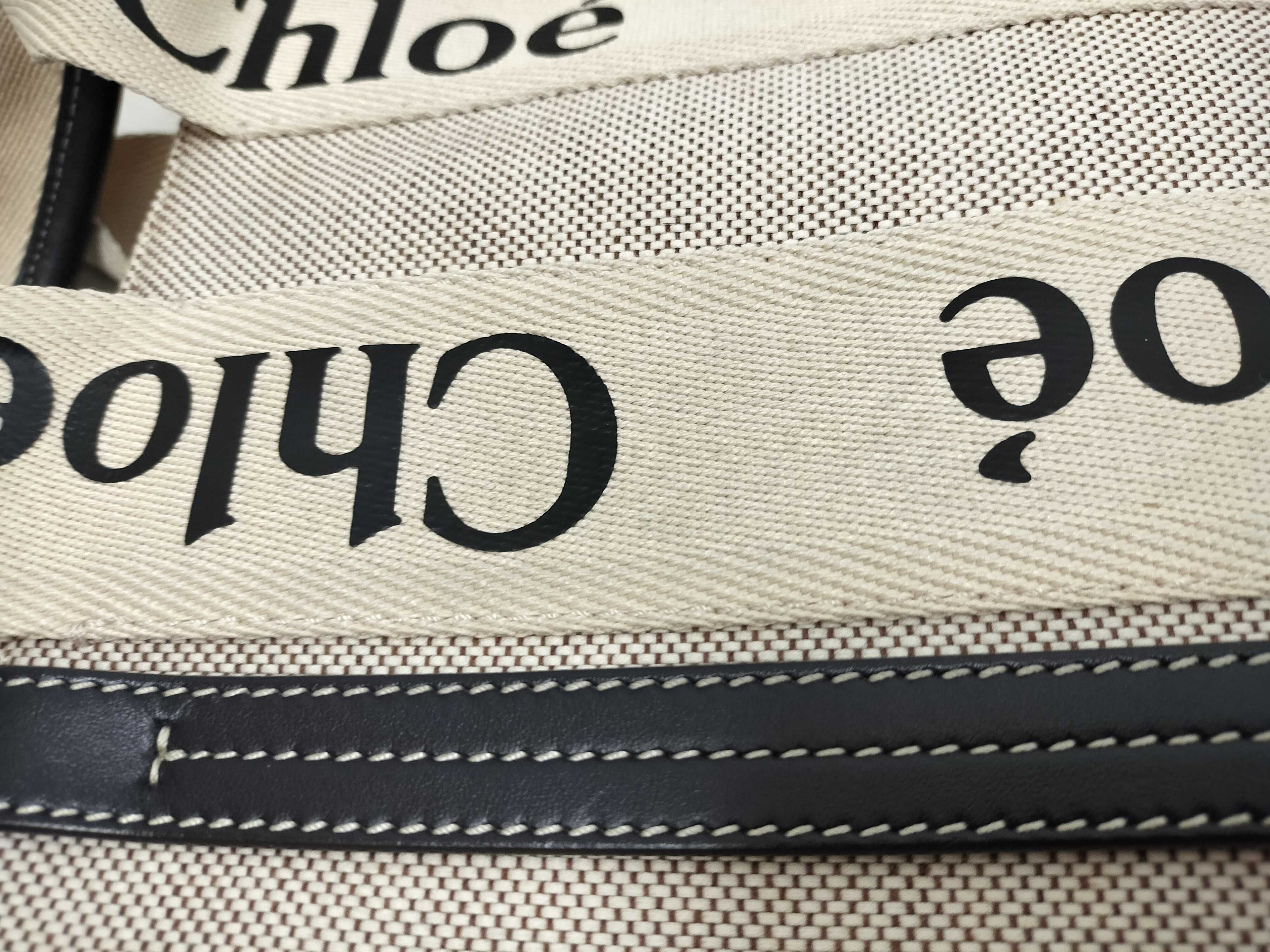 Woody Small Canvas x Leather 2-Way Handbag, Beige x Black — view 14