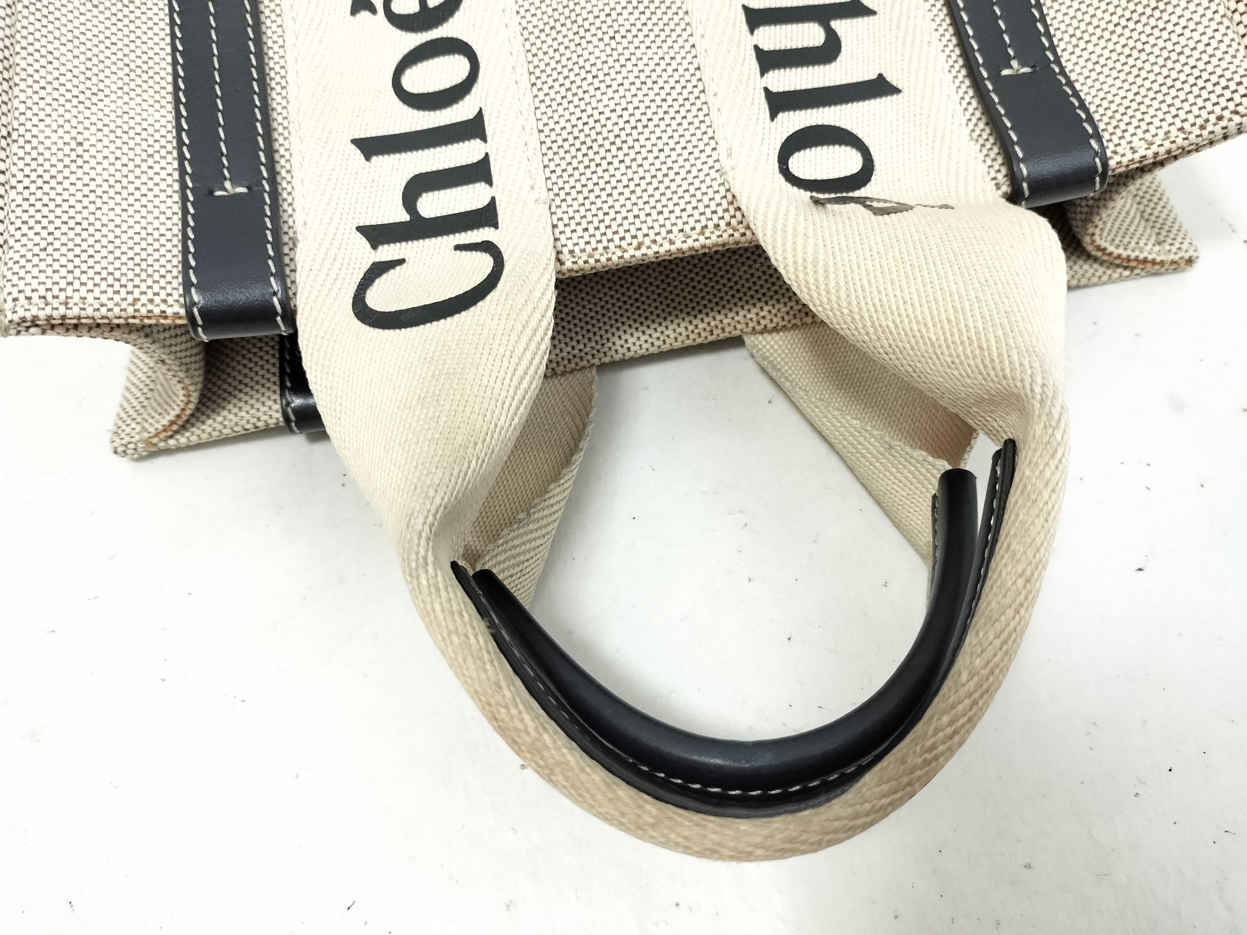 Woody Small Canvas x Leather 2-Way Handbag, Beige x Black — view 3
