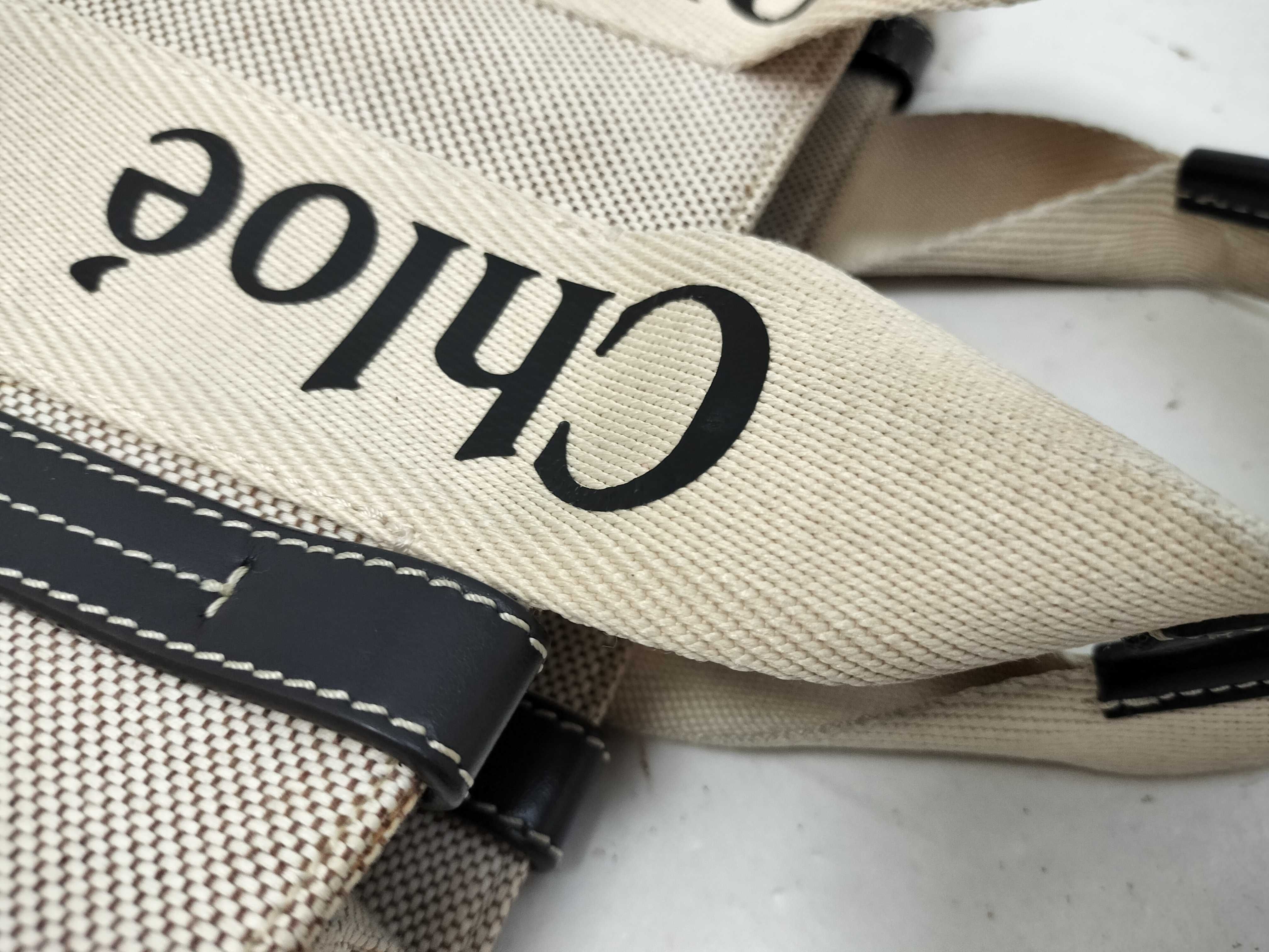 Woody Small Canvas x Leather 2-Way Handbag, Beige x Black — view 5