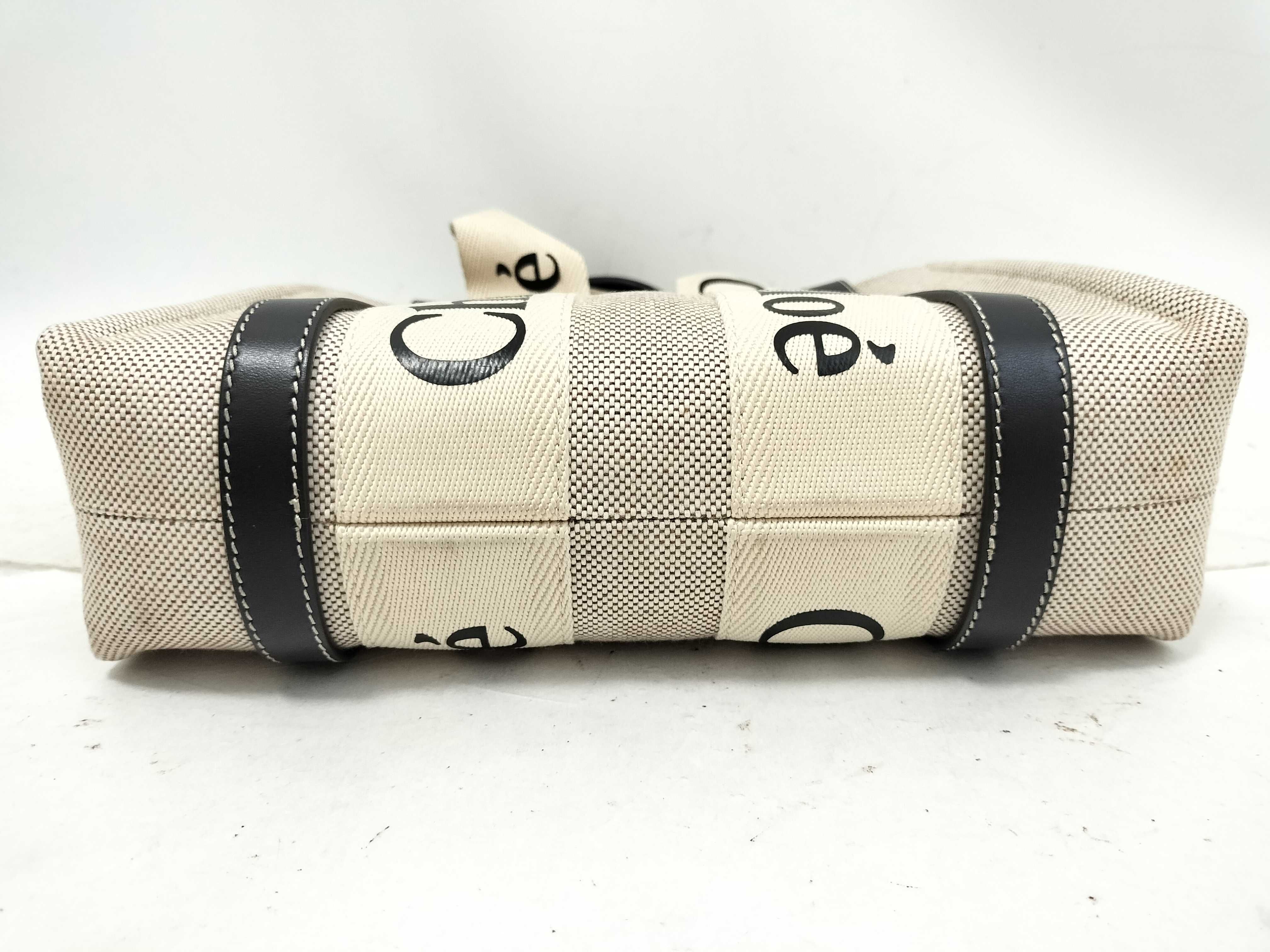 Woody Small Canvas x Leather 2-Way Handbag, Beige x Black — view 8
