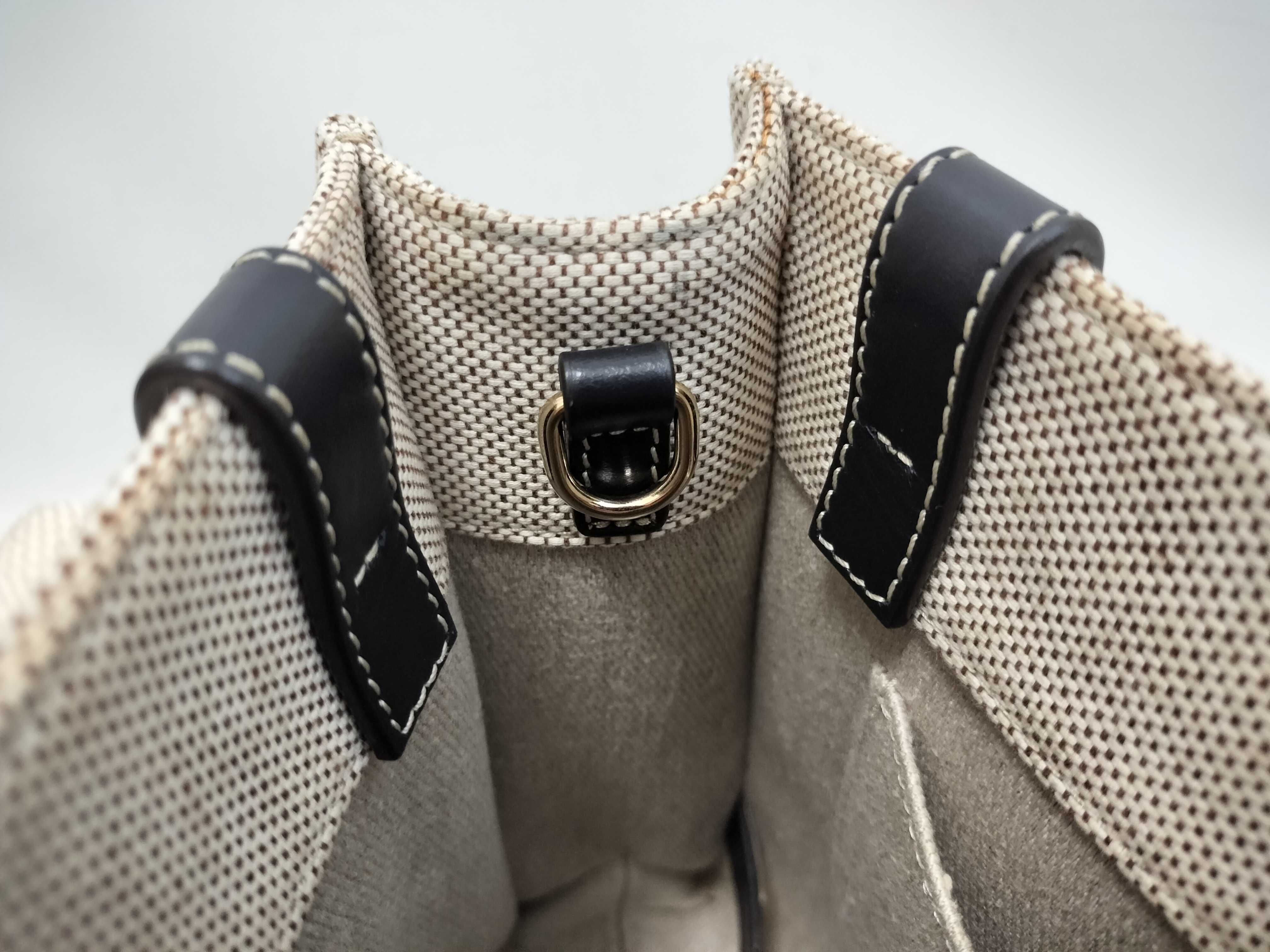 Woody Small Canvas x Leather 2-Way Handbag, Beige x Black — view 9