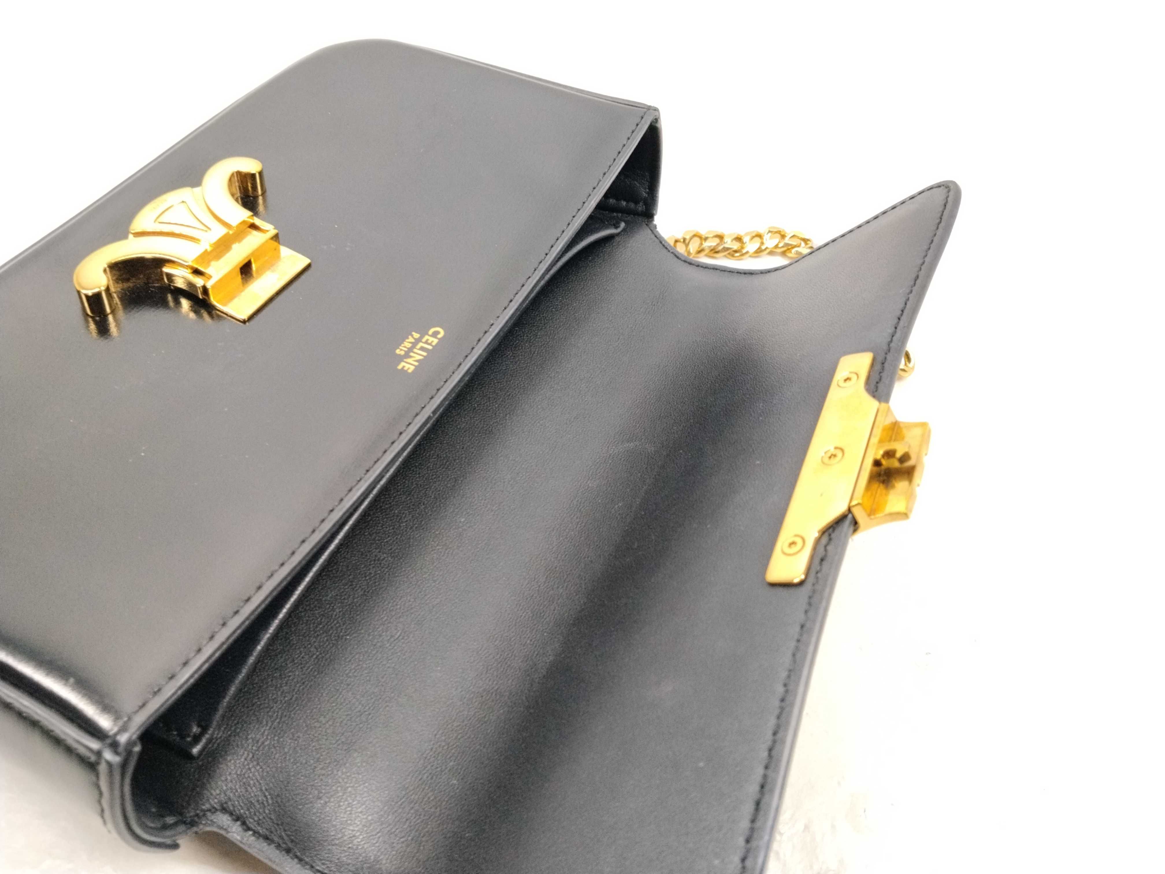 Triomphe Chain Shoulder Bag, Black Leather Shoulder Bag — view 9