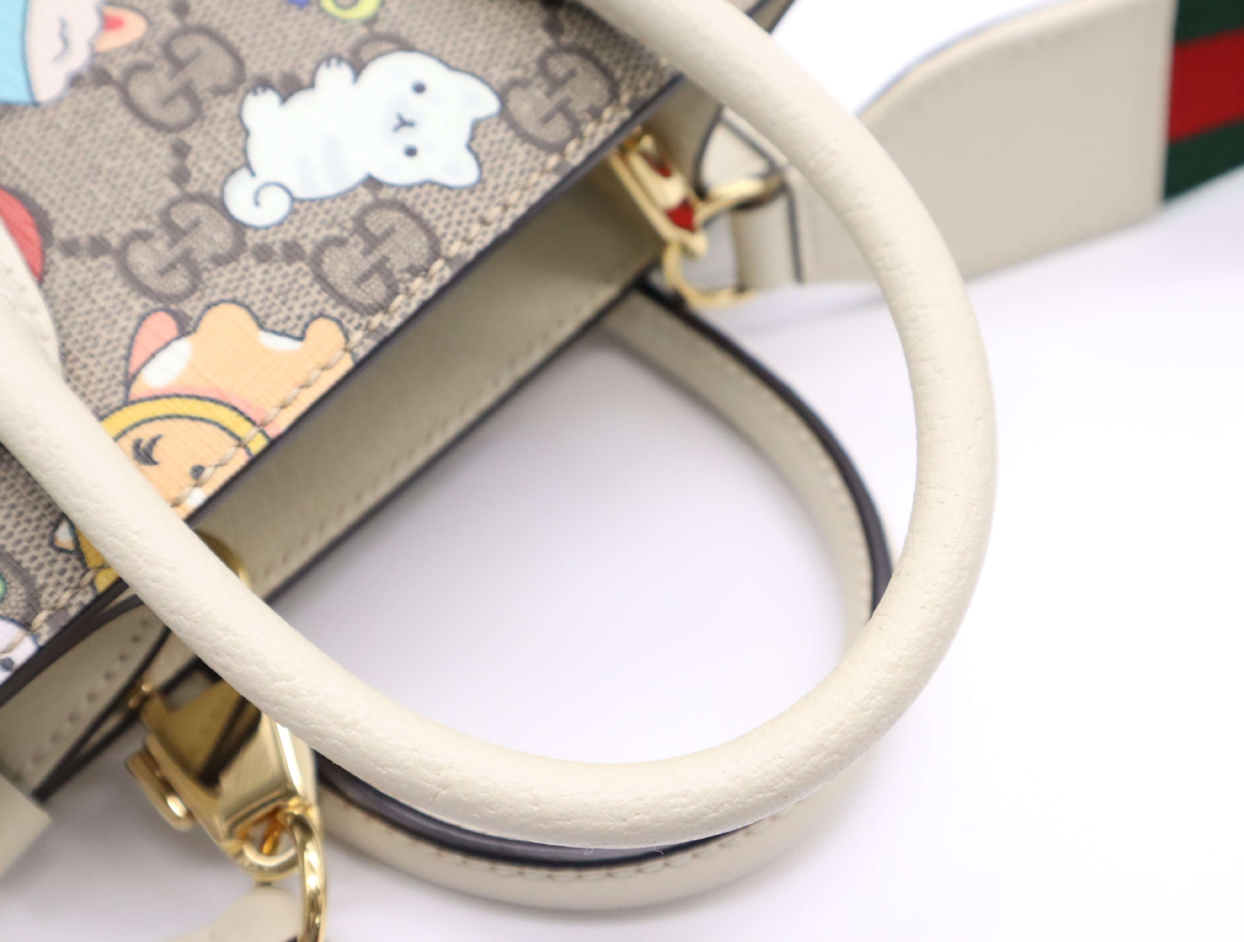 699406 PVC x Leather Gucci x Pikarar GG Supreme 2-Way Handbag Beige x White with Shoulder Strap — view 11
