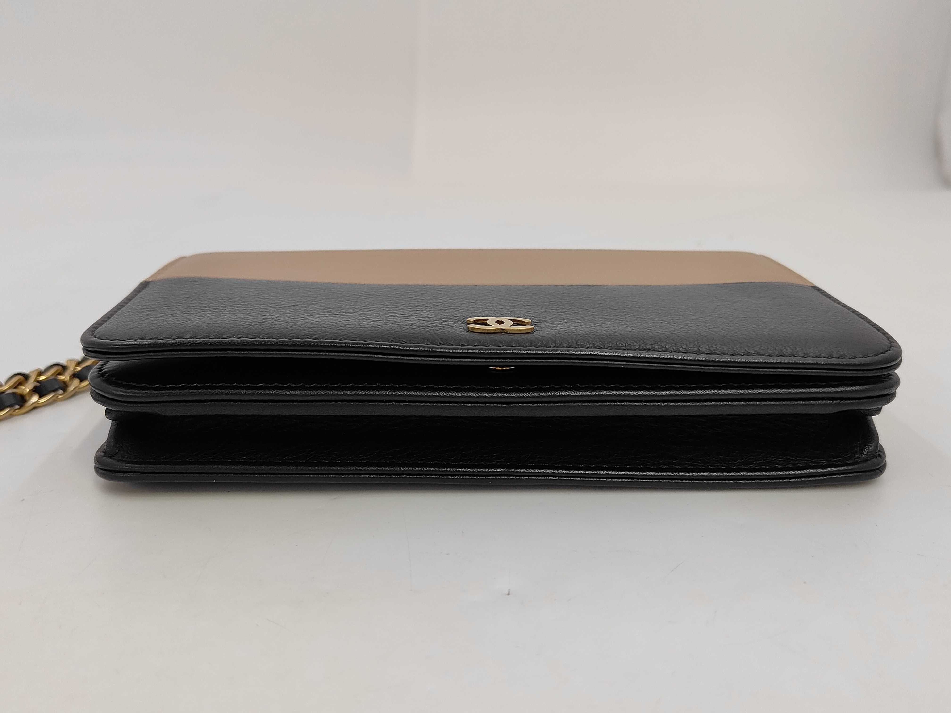 Mini Matelassé Chain Clutch, Black x Beige, Lambskin, Gold Hardware, AP3560, Shoulder Bag — view 7