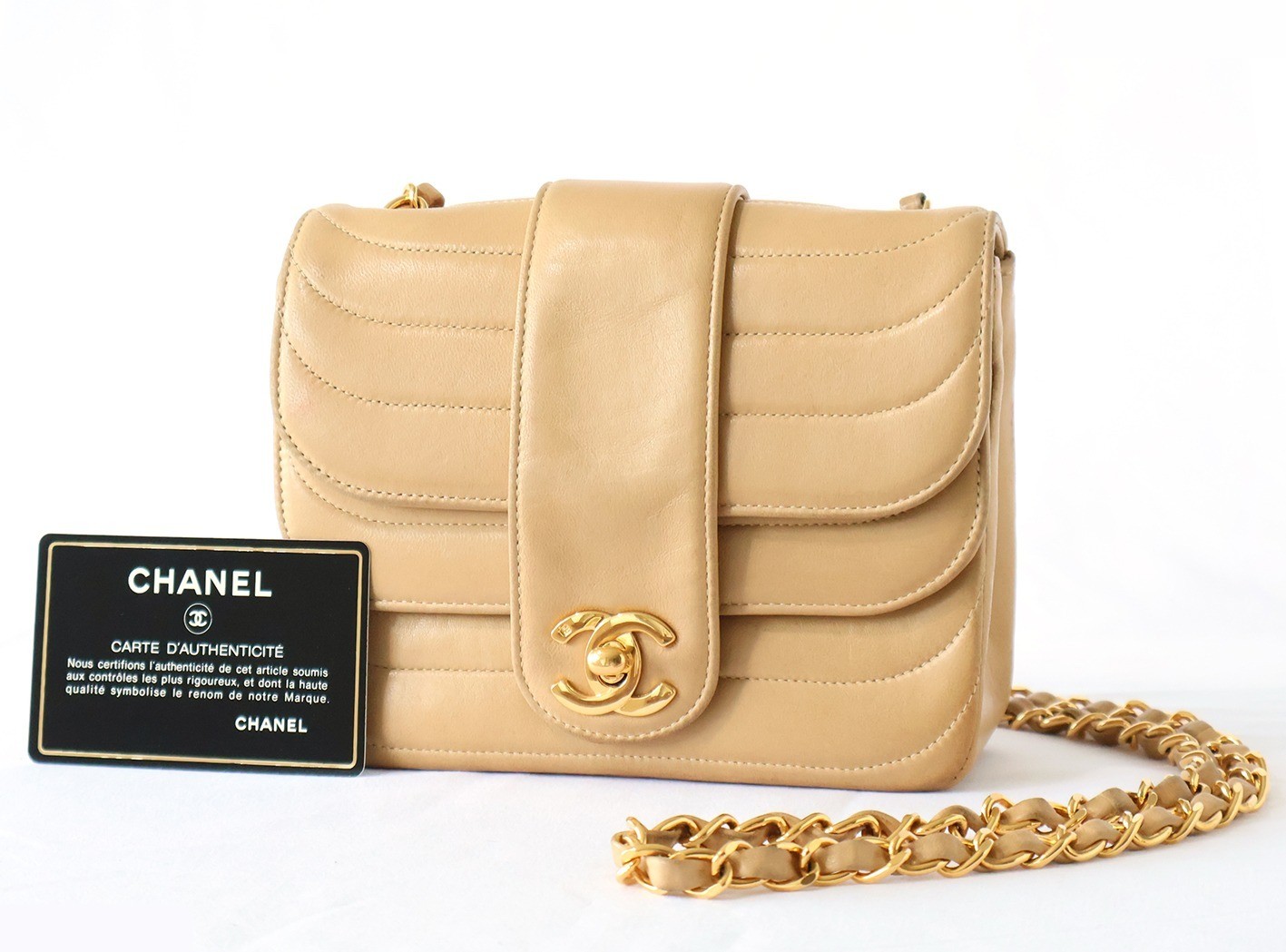 Mademoiselle 17 Lambskin Chain Shoulder Bag, Beige