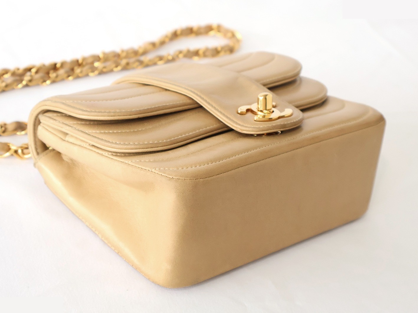Mademoiselle 17 Lambskin Chain Shoulder Bag, Beige — view 3