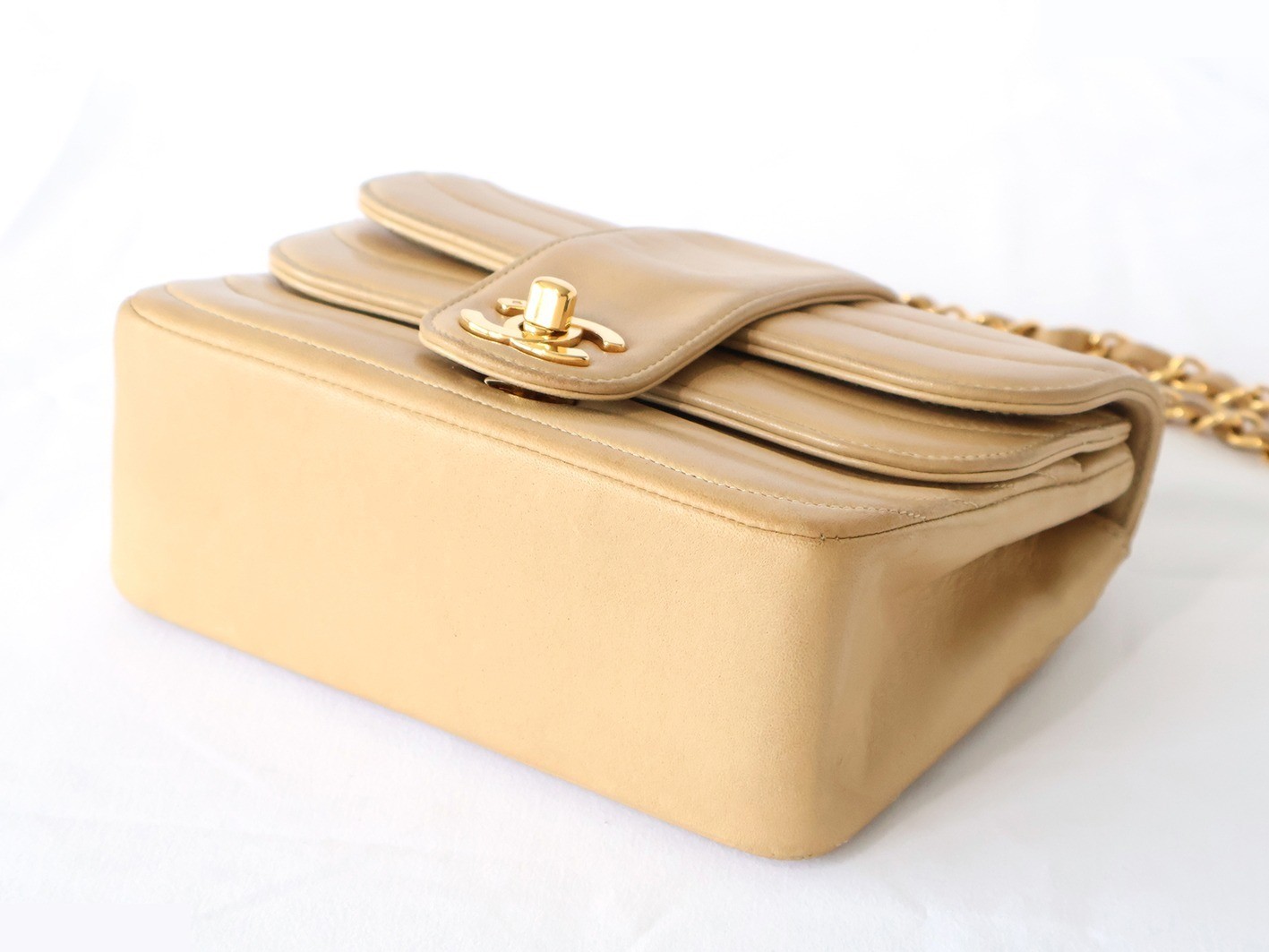 Mademoiselle 17 Lambskin Chain Shoulder Bag, Beige — view 4