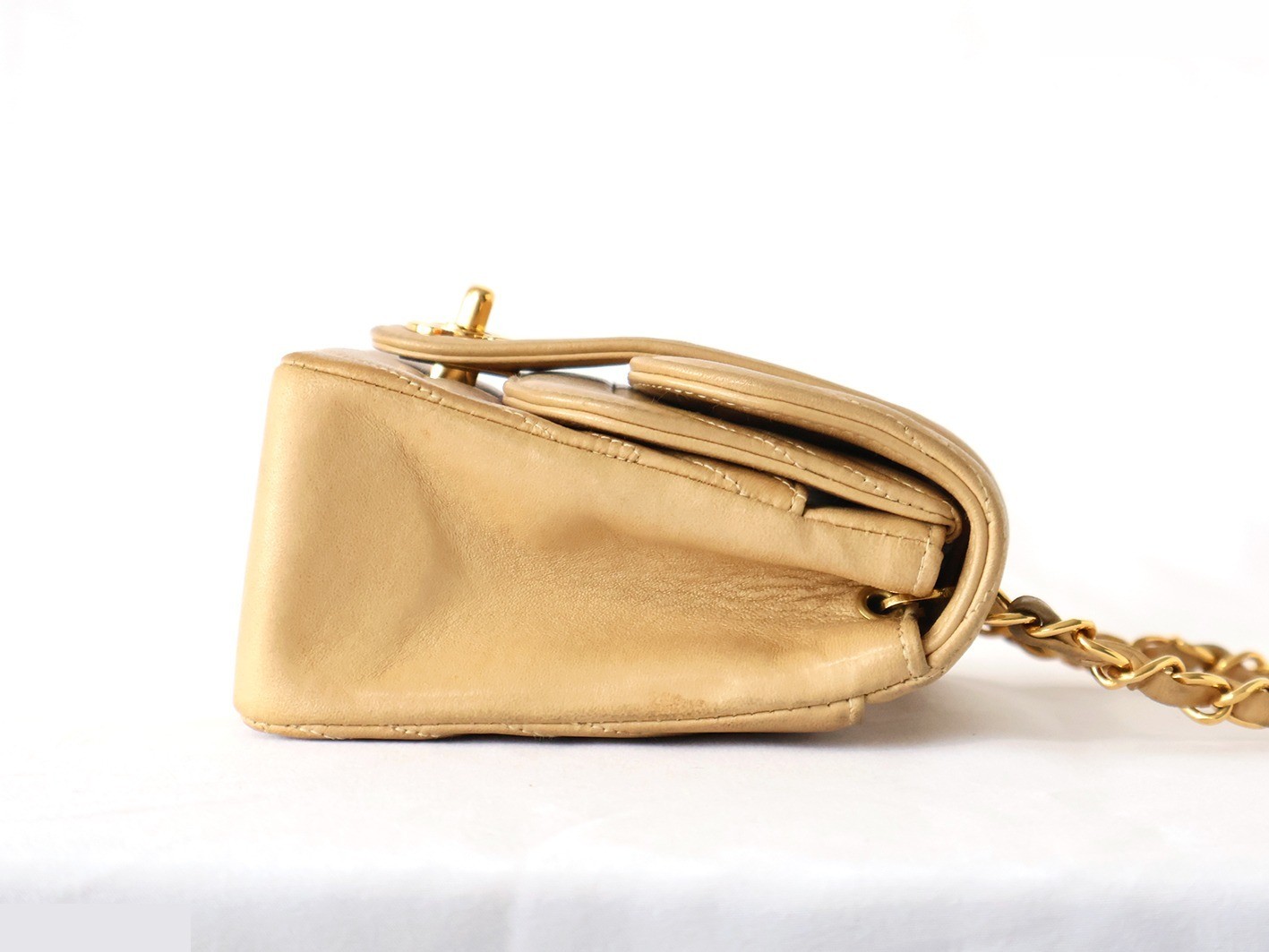 Mademoiselle 17 Lambskin Chain Shoulder Bag, Beige — view 5