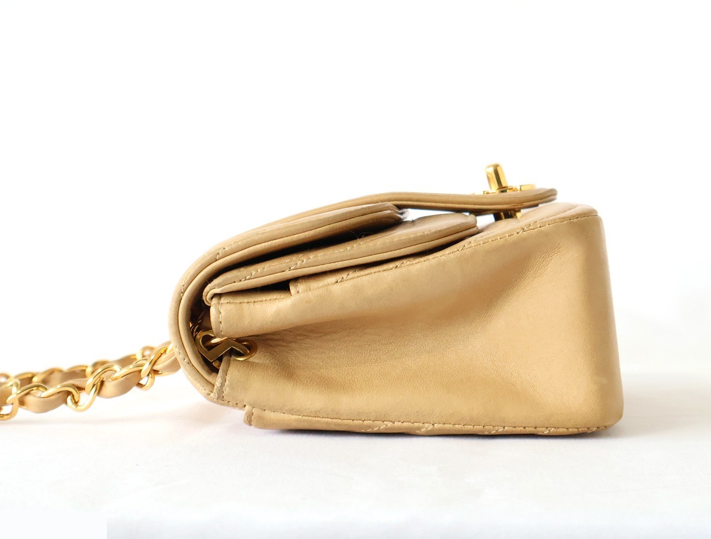 Mademoiselle 17 Lambskin Chain Shoulder Bag, Beige — view 6