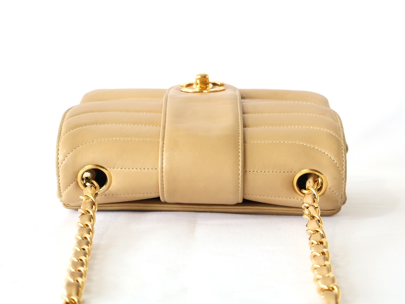 Mademoiselle 17 Lambskin Chain Shoulder Bag, Beige — view 7