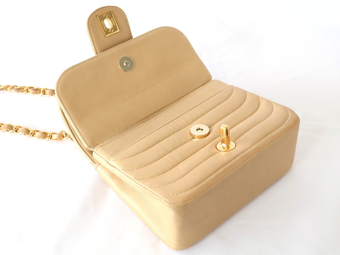 Mademoiselle 17 Lambskin Chain Shoulder Bag, Beige — view 8