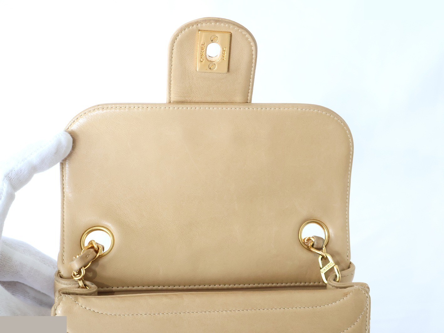 Mademoiselle 17 Lambskin Chain Shoulder Bag, Beige — view 9