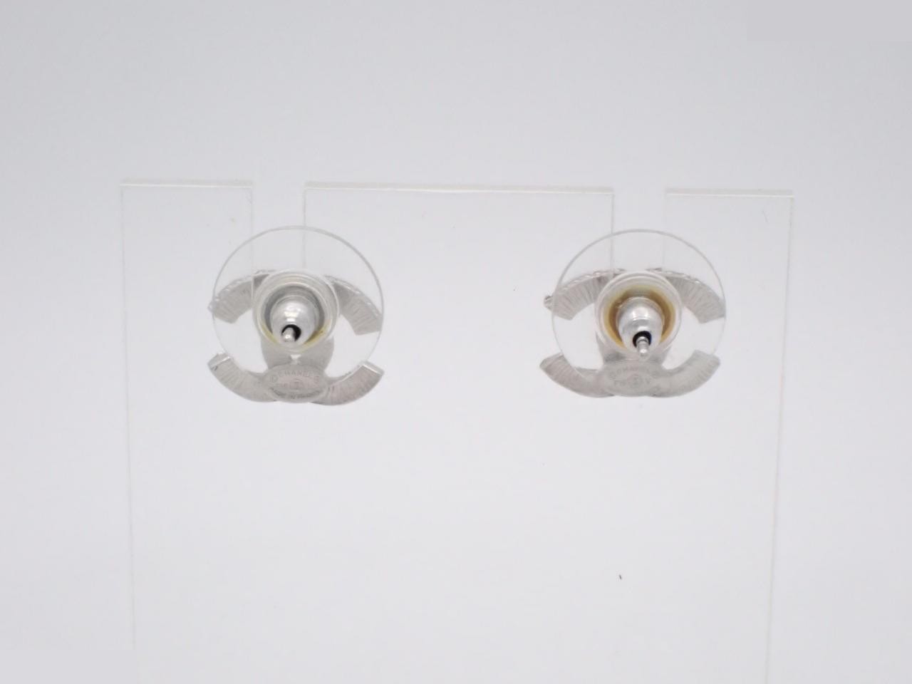 earrings, F16V, Coco Mark design, rhinestones, silver, 1.3cm wide. — view 2