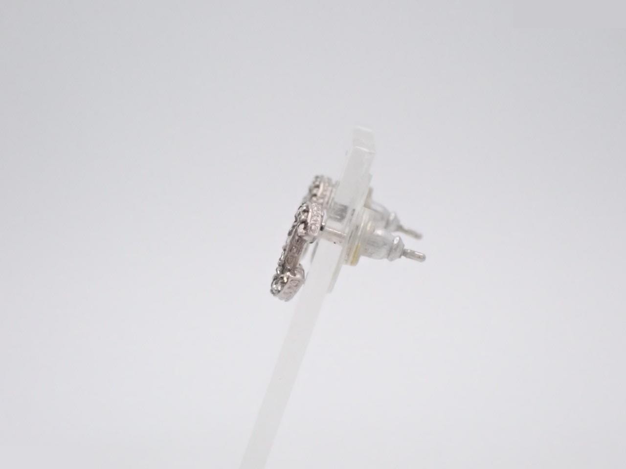 earrings, F16V, Coco Mark design, rhinestones, silver, 1.3cm wide. — view 3