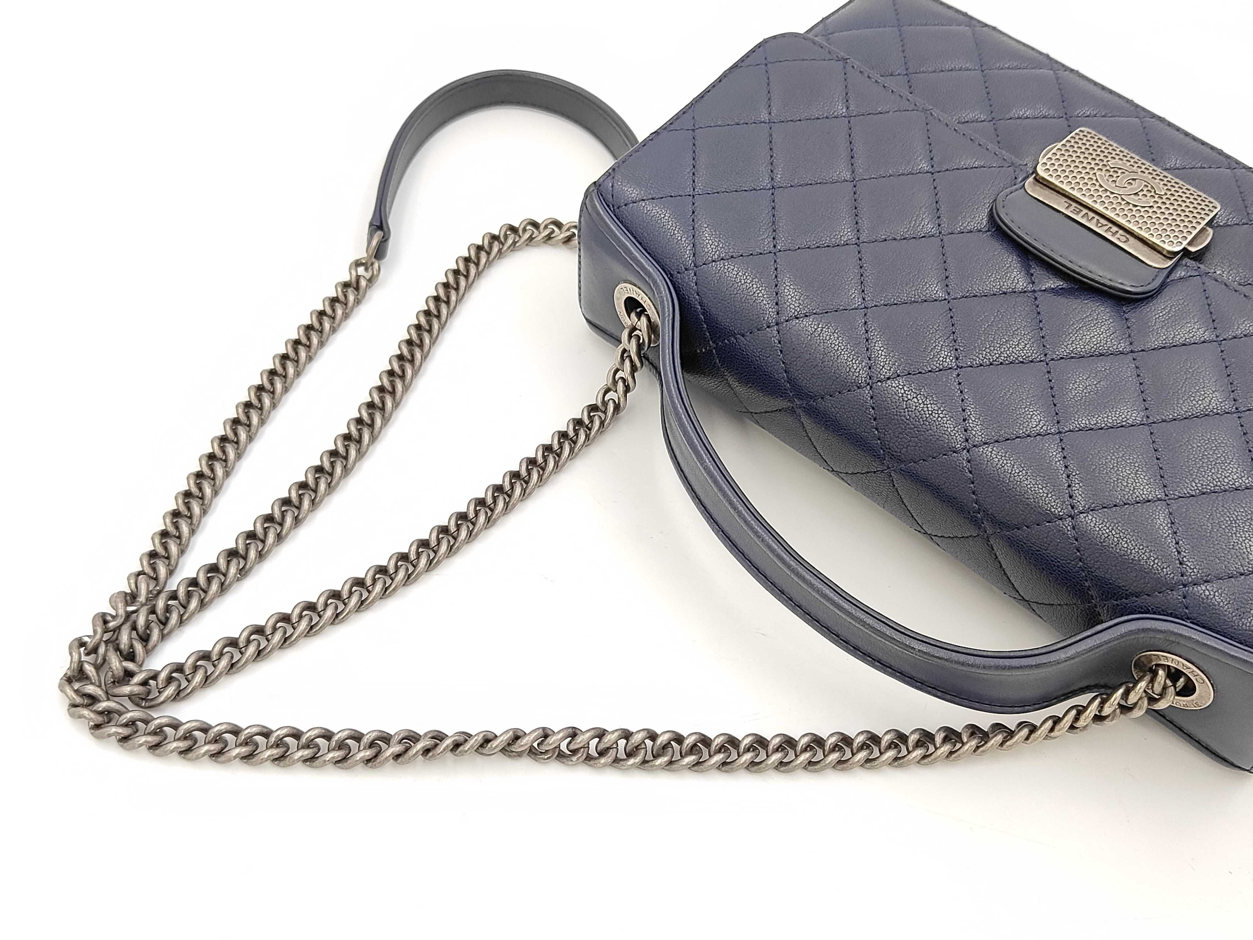 Matelassé CC University Chain Shoulder Bag, Silver Hardware, Navy, Serial Number , A93537, with original seal. — view 5