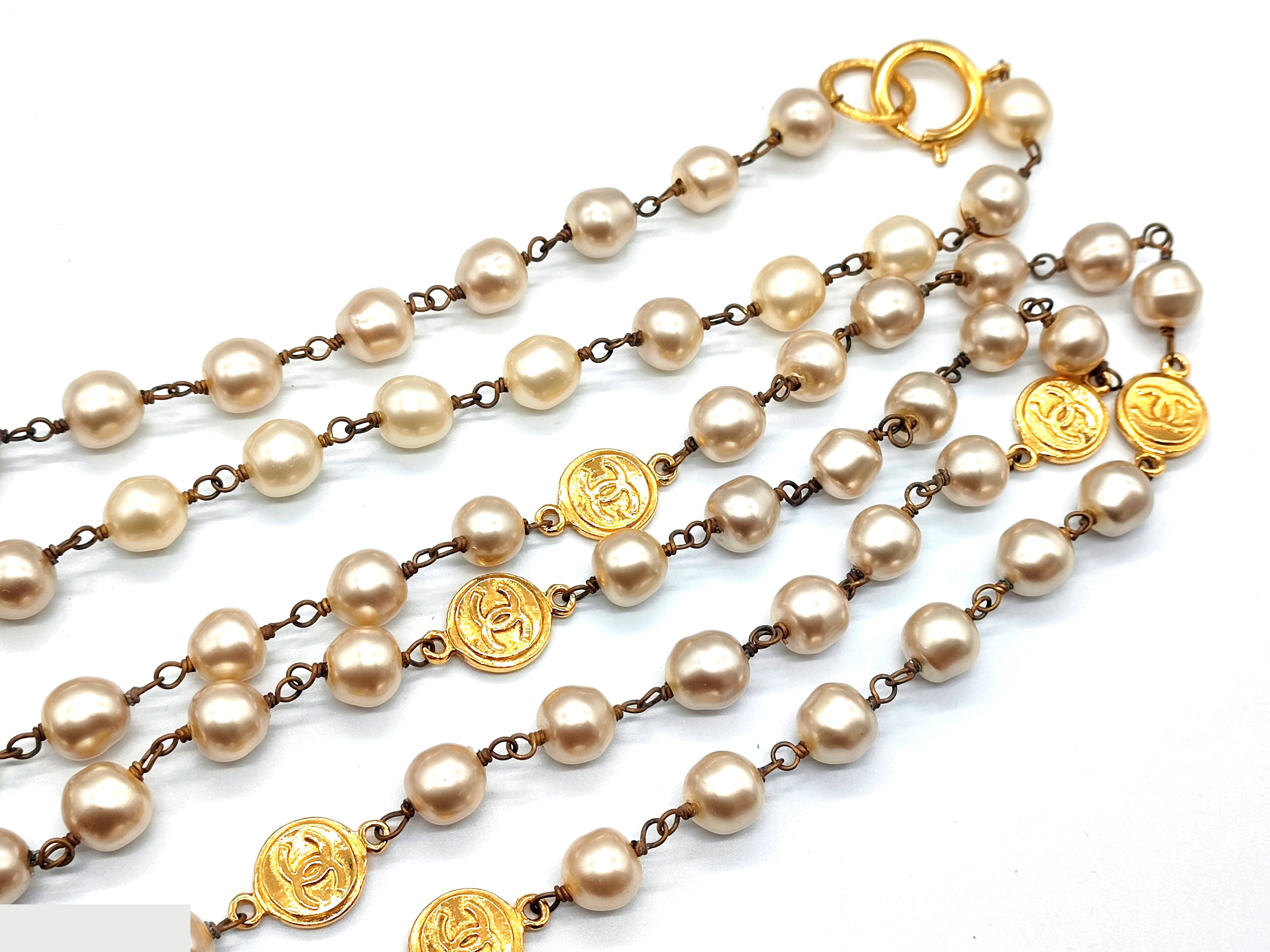 Coco Mark Coin Pearl Long Necklace, Chain approx. 192cm — view 6