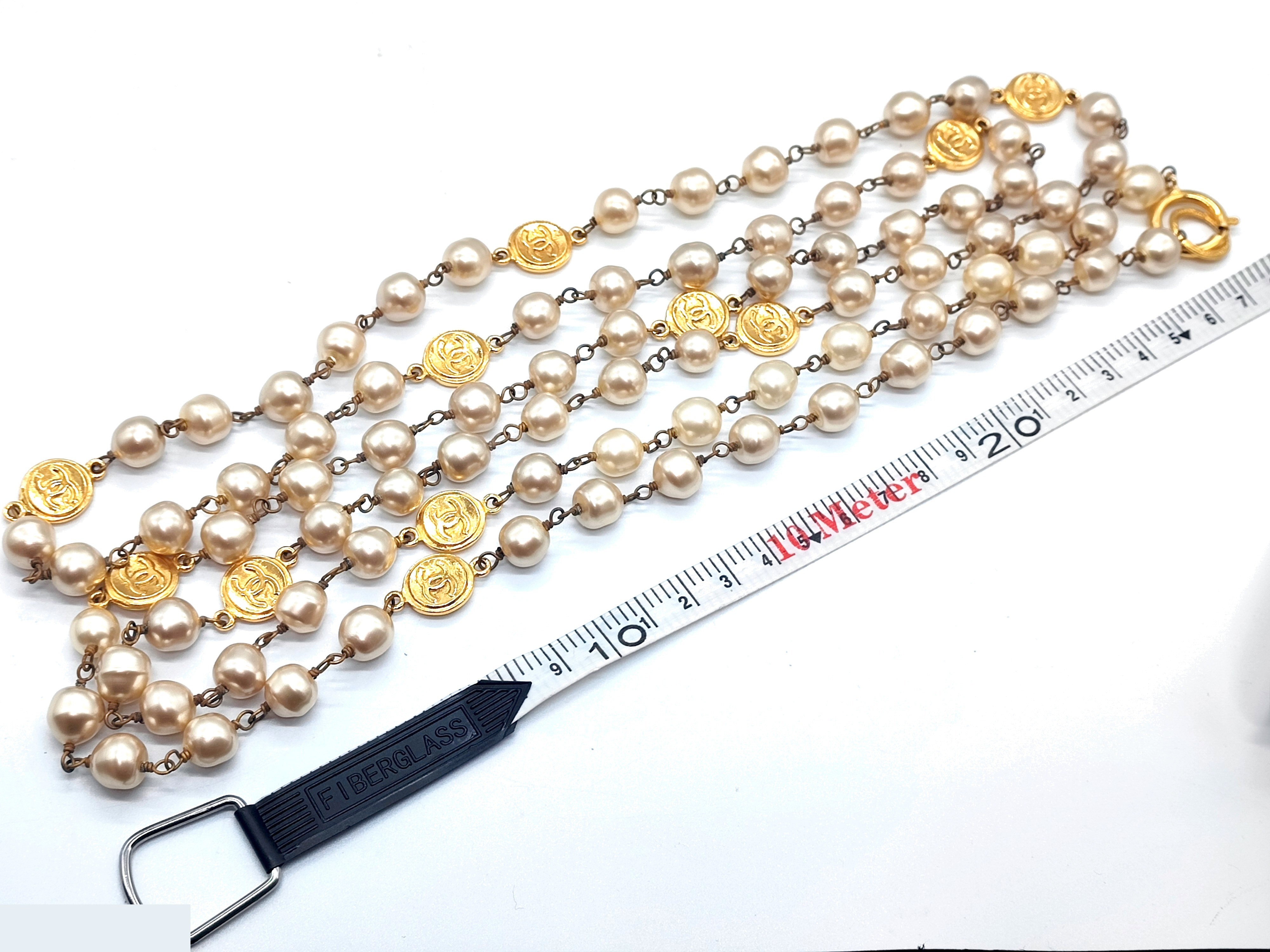Coco Mark Coin Pearl Long Necklace, Chain approx. 192cm — view 7