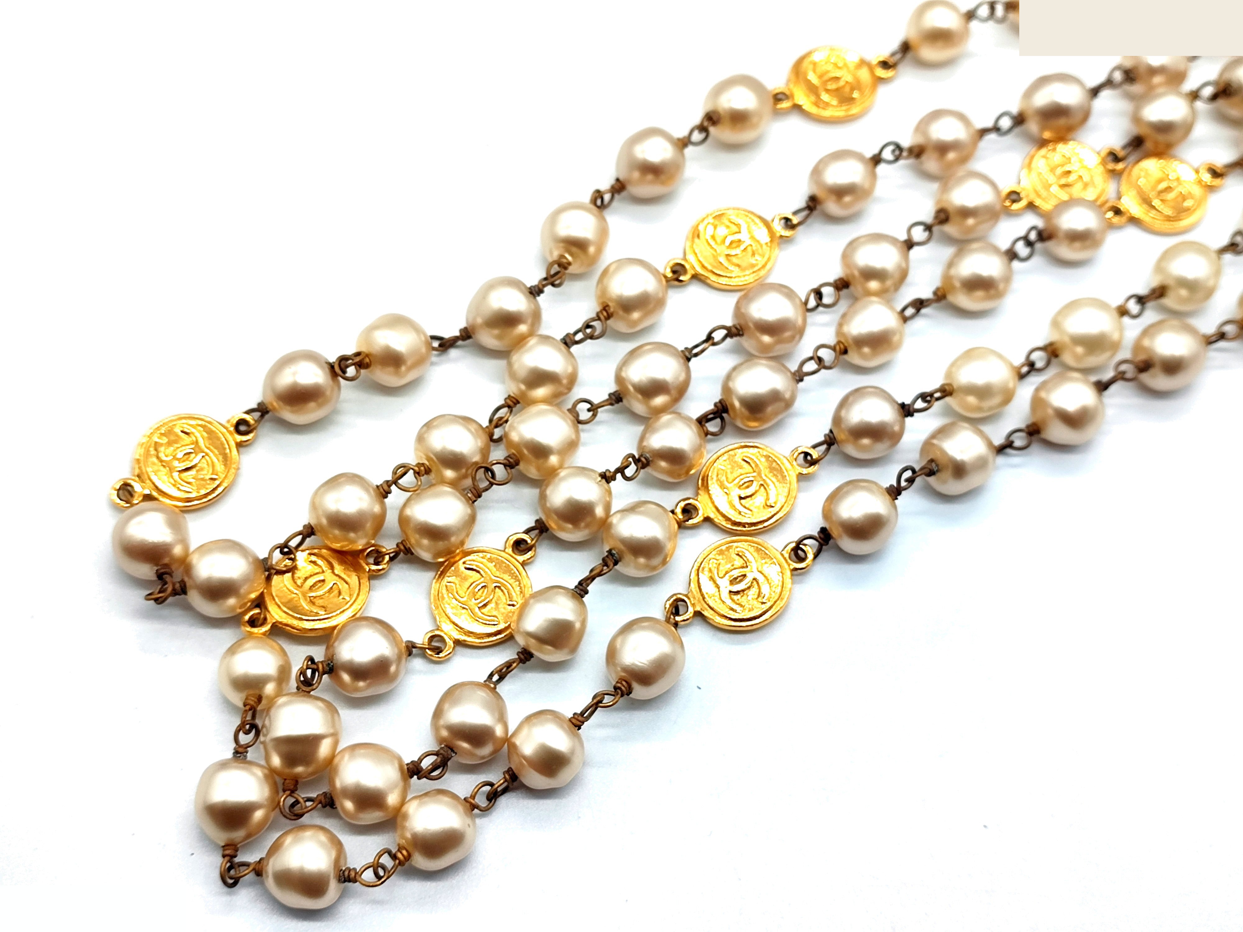 Coco Mark Coin Pearl Long Necklace, Chain approx. 192cm — view 8