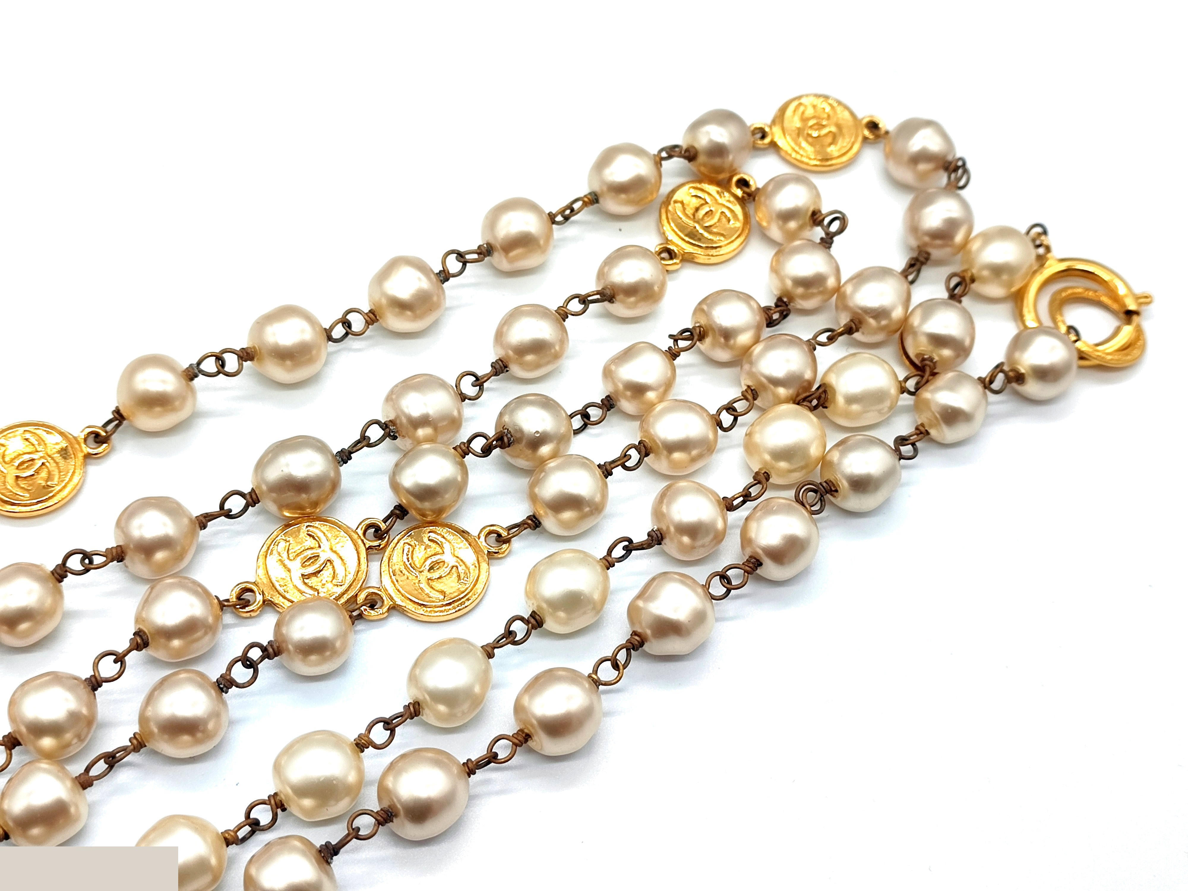 Coco Mark Coin Pearl Long Necklace, Chain approx. 192cm — view 9