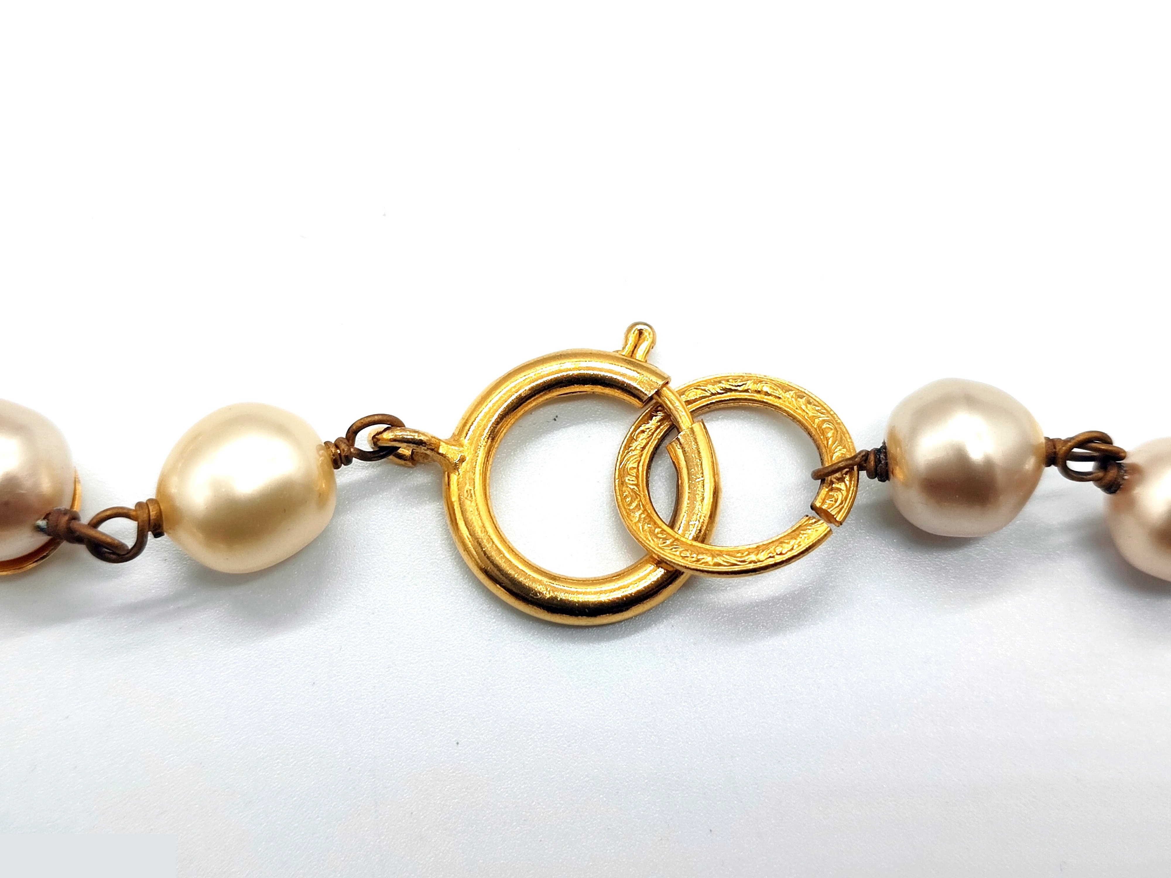 Coco Mark Coin Pearl Long Necklace, Chain approx. 192cm — view 10