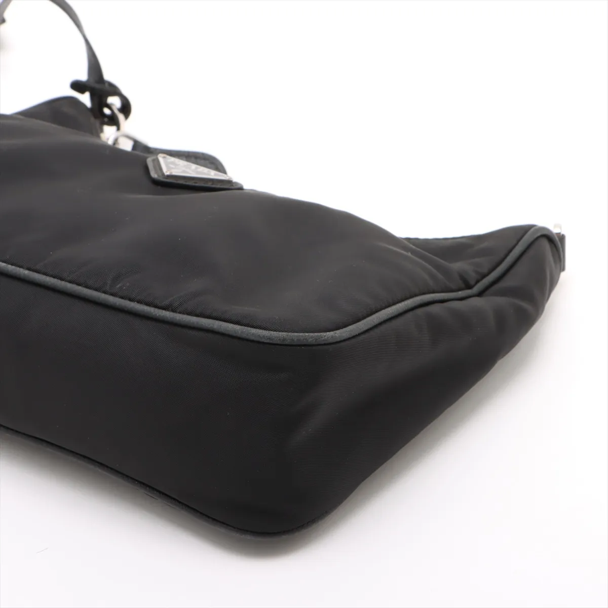 Tessuto Nylon x Leather 2WAY Shoulder Bag Black Crochette Strap Crack — view 3