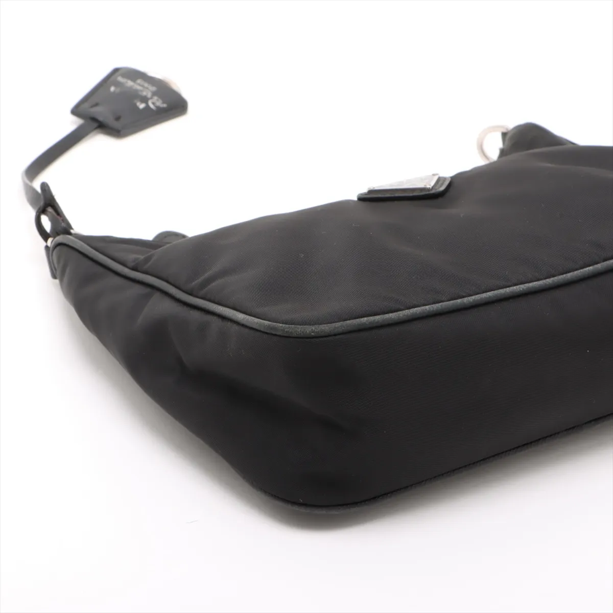 Tessuto Nylon x Leather 2WAY Shoulder Bag Black Crochette Strap Crack — view 4