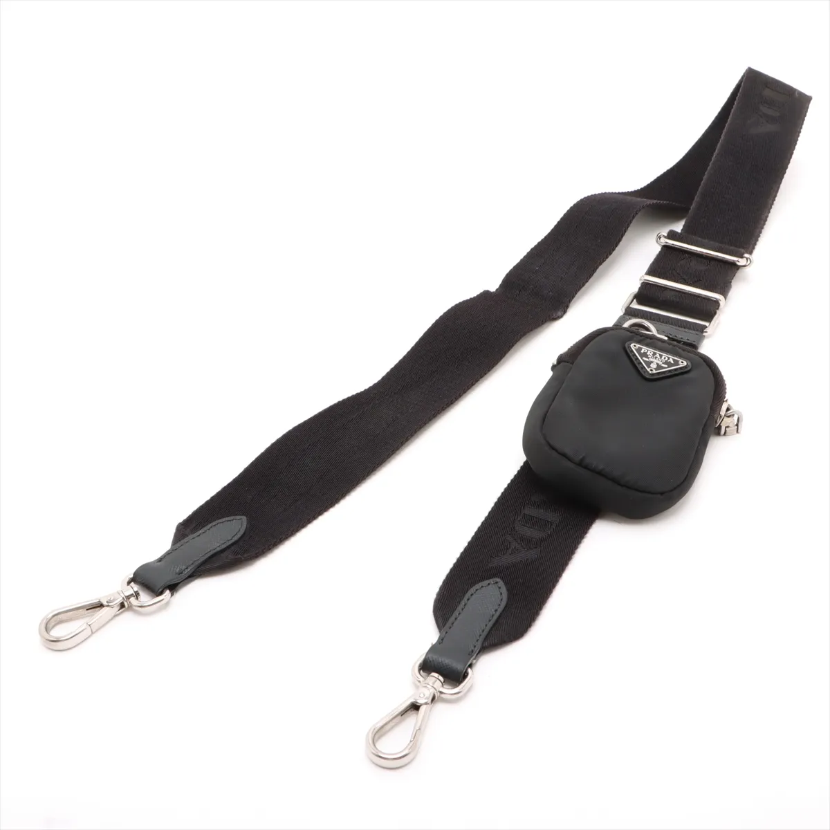 Tessuto Nylon x Leather 2WAY Shoulder Bag Black Crochette Strap Crack — view 5