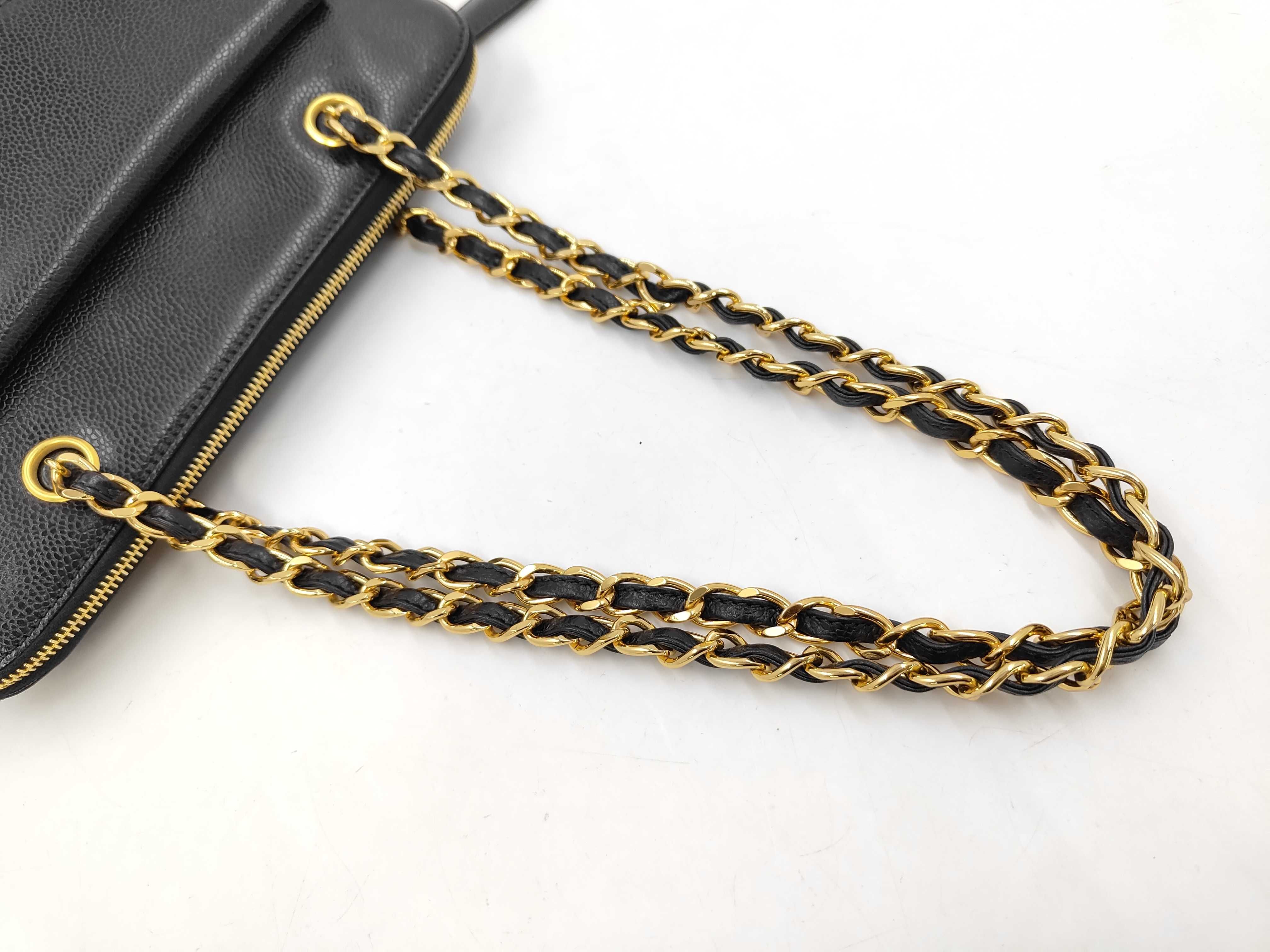 Caviar Skin Turnlock Chain Shoulder Tote Bag — view 4