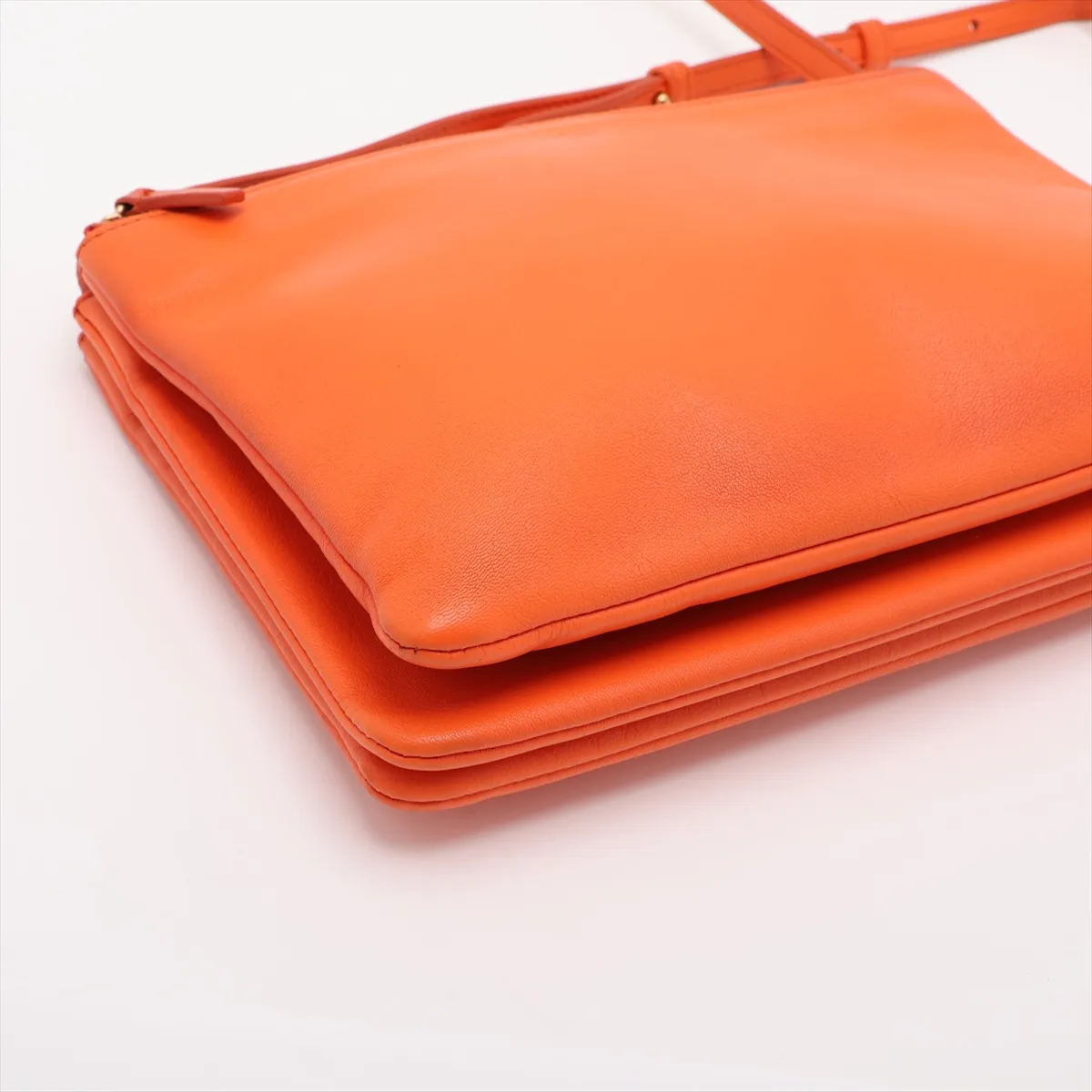 Trio Leather Shoulder Bag, Orange — view 4