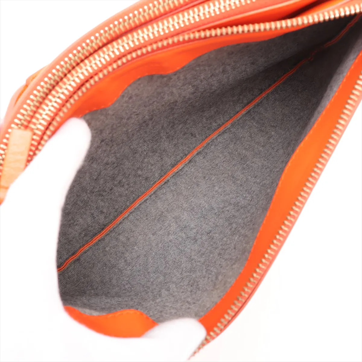 Trio Leather Shoulder Bag, Orange — view 6