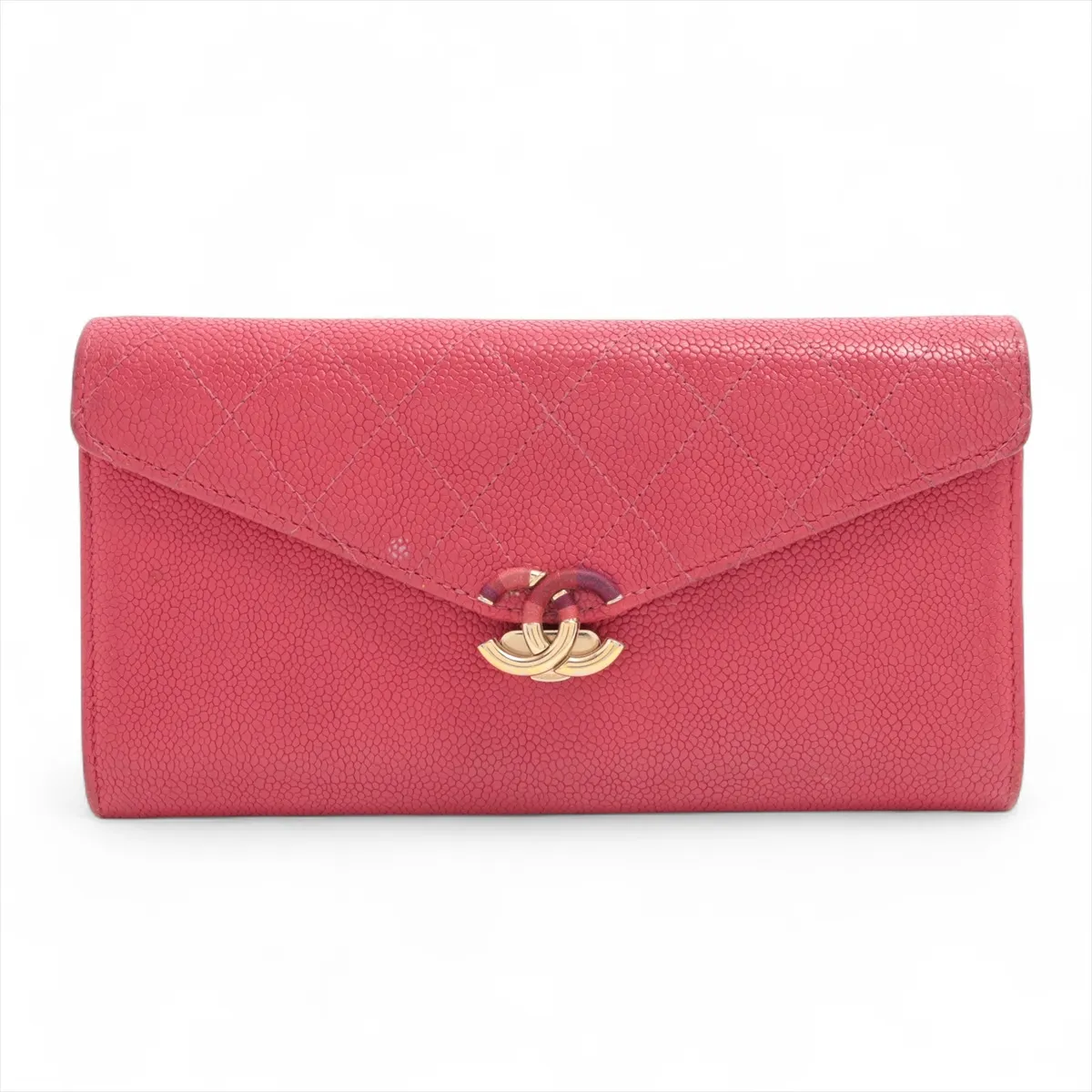 Half Coco Mark Caviar Skin Long Wallet, Red with Gold Hardware, 25294076