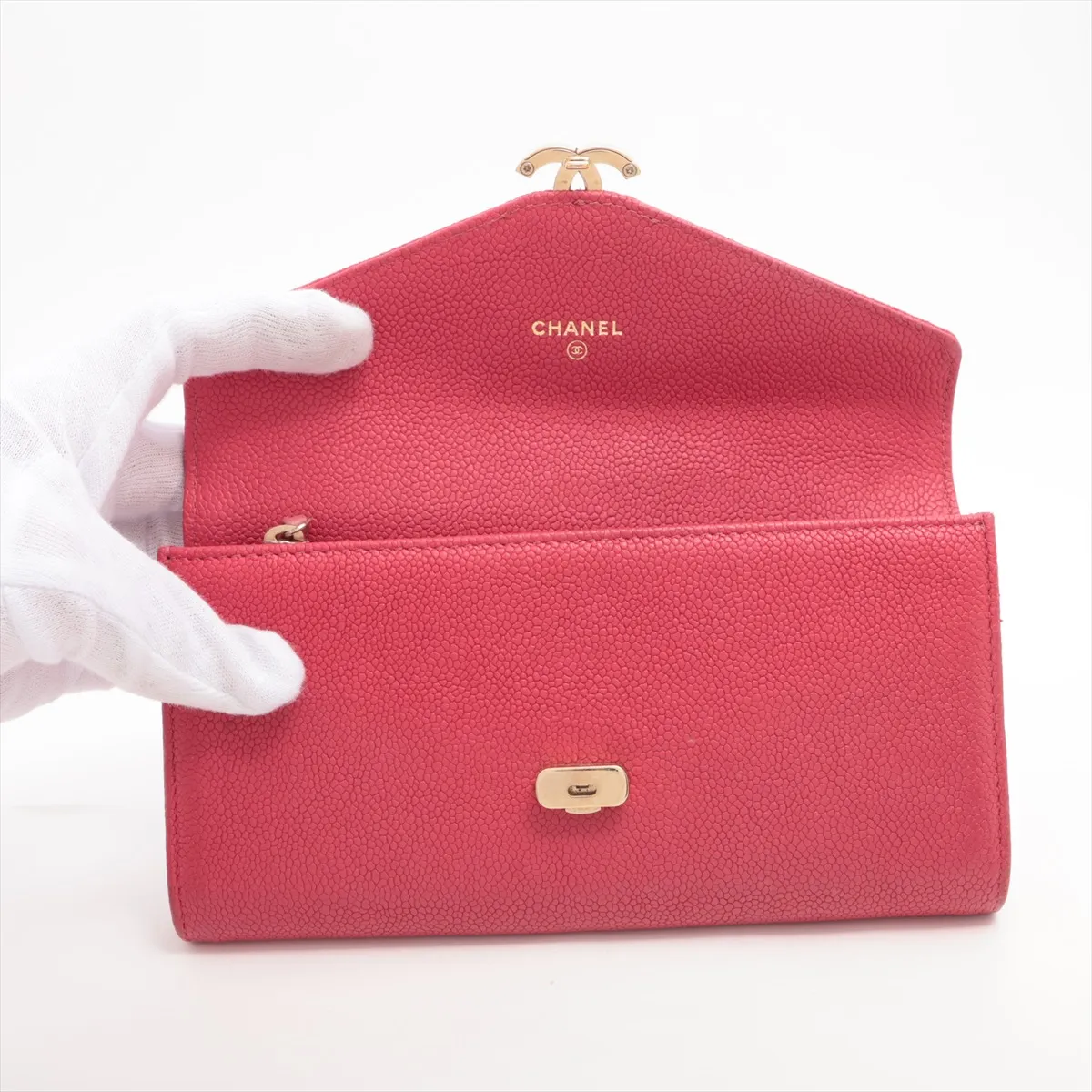 Half Coco Mark Caviar Skin Long Wallet, Red with Gold Hardware, 25294076 — view 3