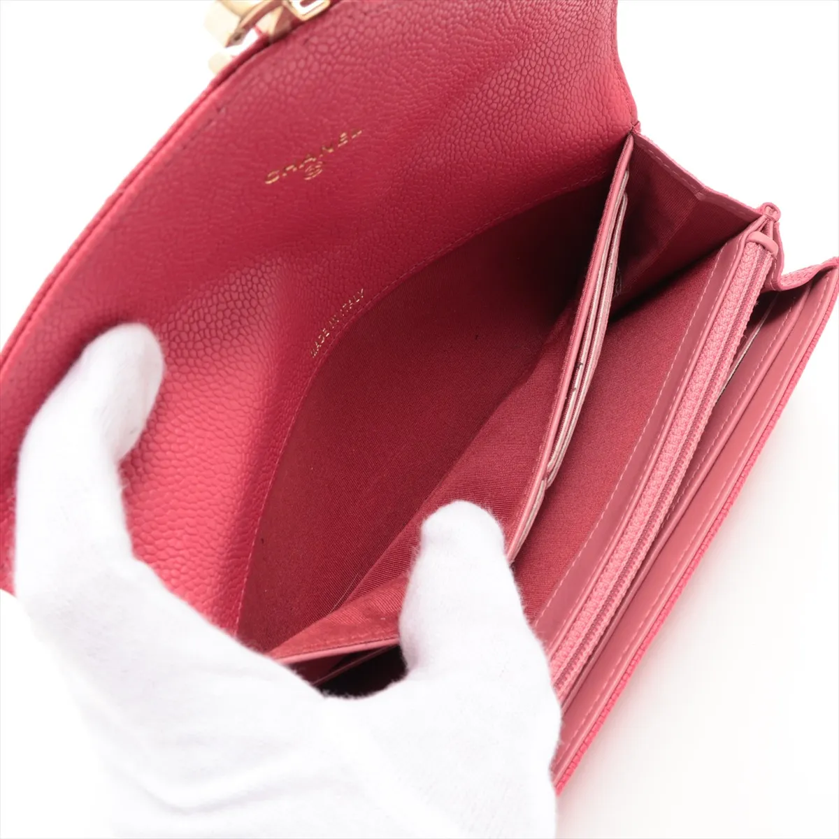 Half Coco Mark Caviar Skin Long Wallet, Red with Gold Hardware, 25294076 — view 4
