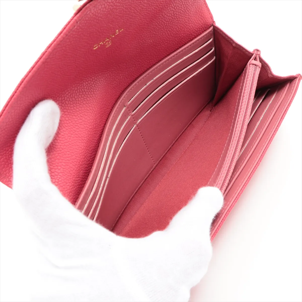 Half Coco Mark Caviar Skin Long Wallet, Red with Gold Hardware, 25294076 — view 5