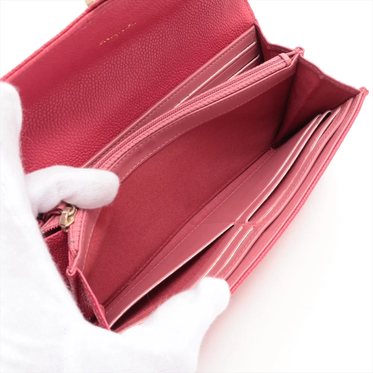 Half Coco Mark Caviar Skin Long Wallet, Red with Gold Hardware, 25294076 — view 6