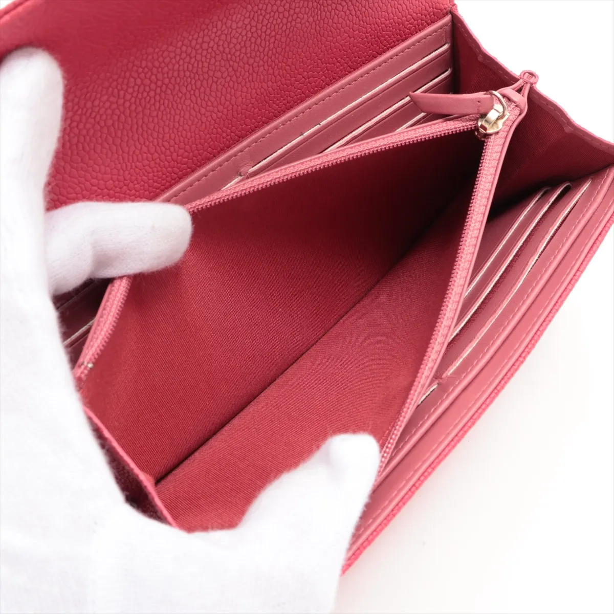 Half Coco Mark Caviar Skin Long Wallet, Red with Gold Hardware, 25294076 — view 8