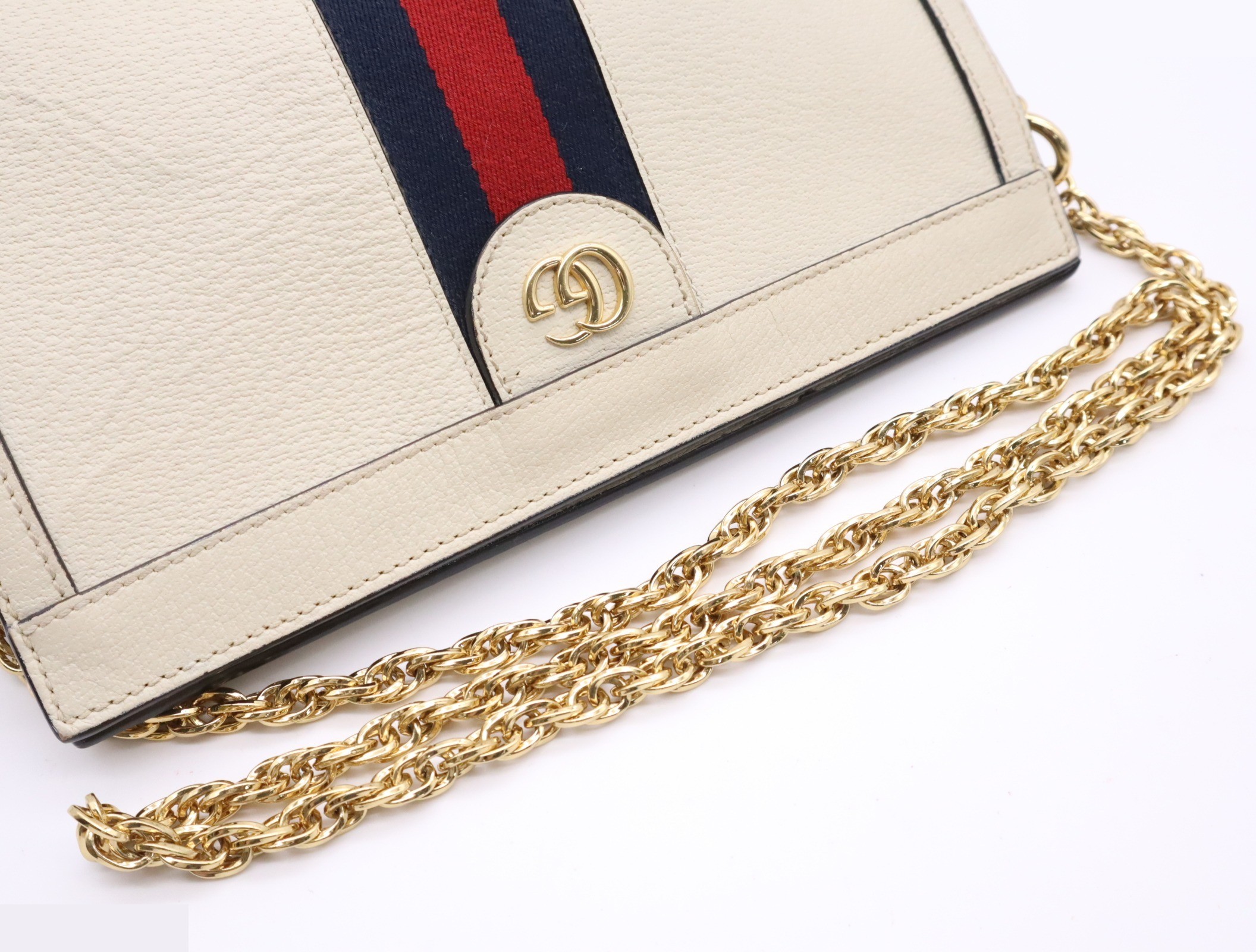 Leather Ophidia Sherry Line Shoulder Bag - White/Green — view 6