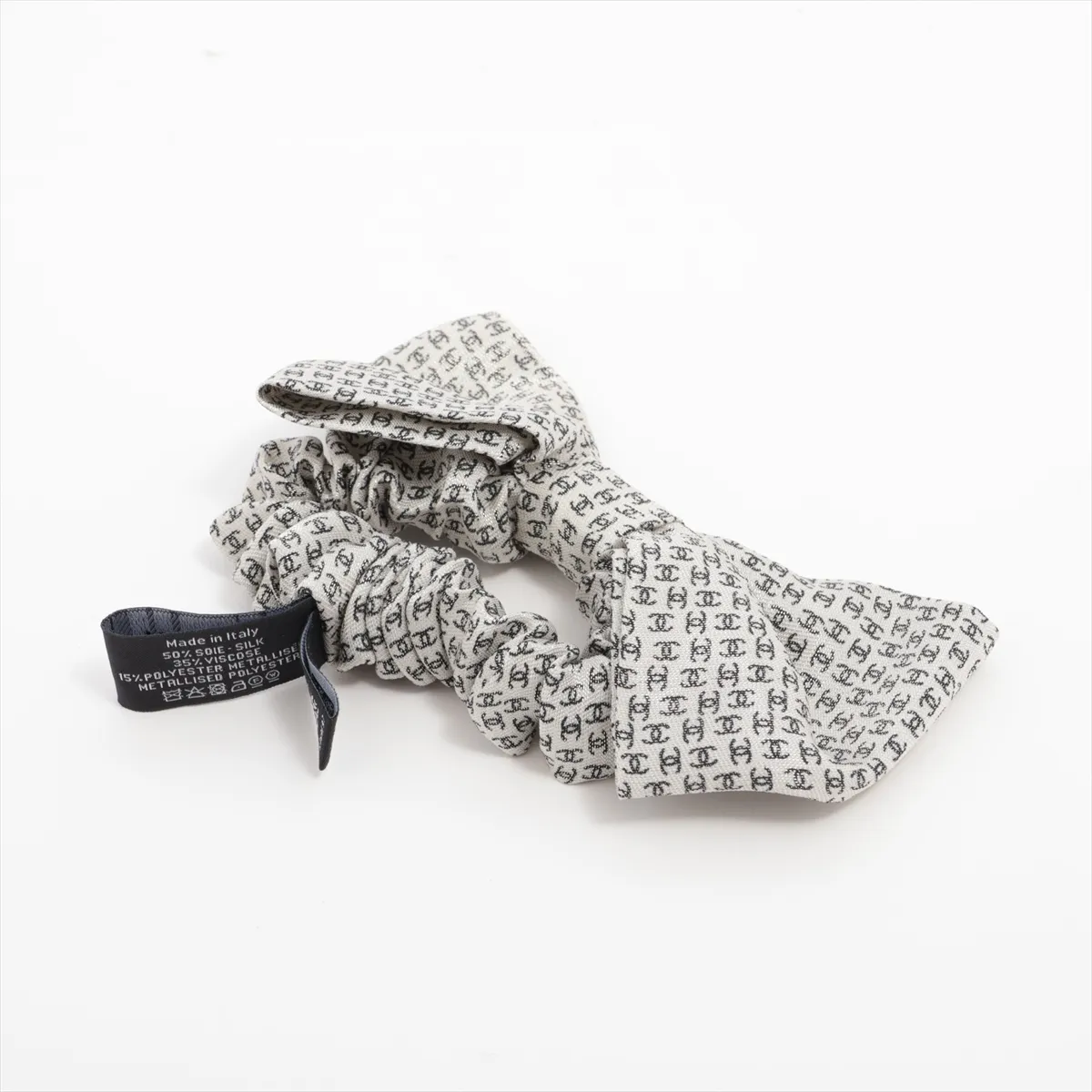 Coco Mark Ribbon Scrunchie, Silk, Slub, Thread Pull, Hair Tie — view 2