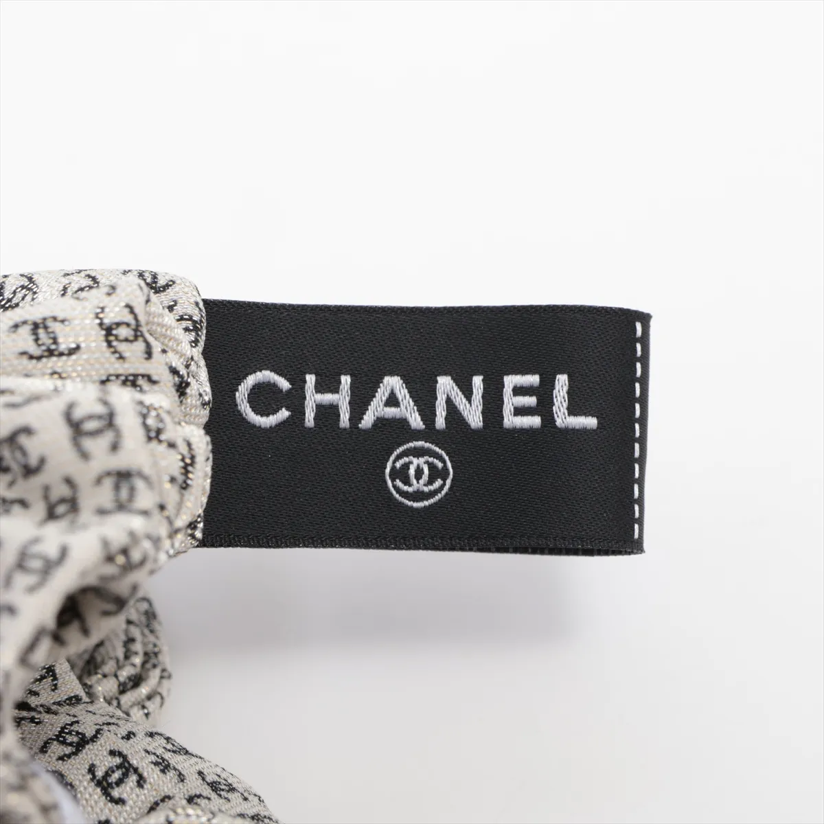 Coco Mark Ribbon Scrunchie, Silk, Slub, Thread Pull, Hair Tie — view 3