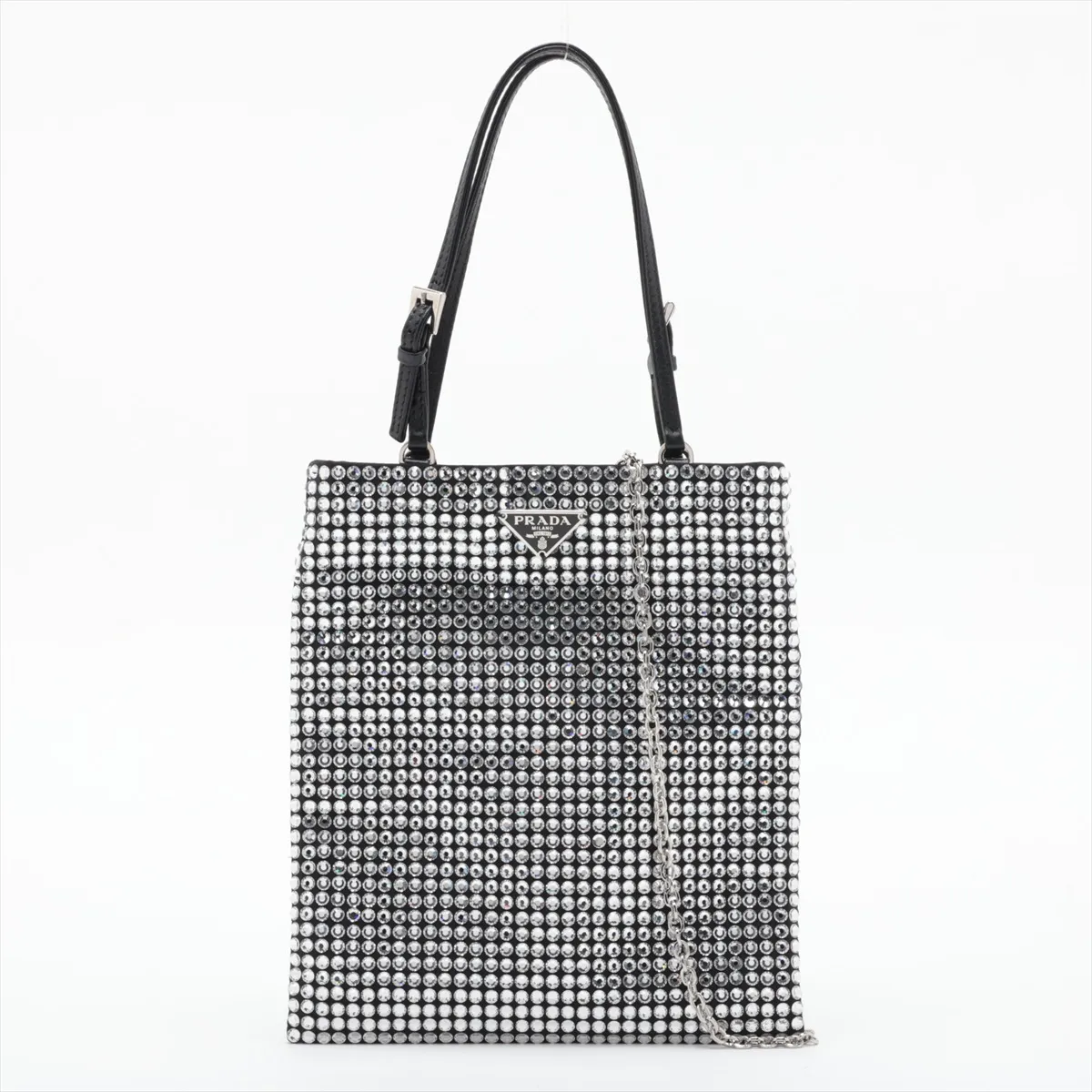 Crystal Satin x Rhinestone 2-Way Handbag, Black