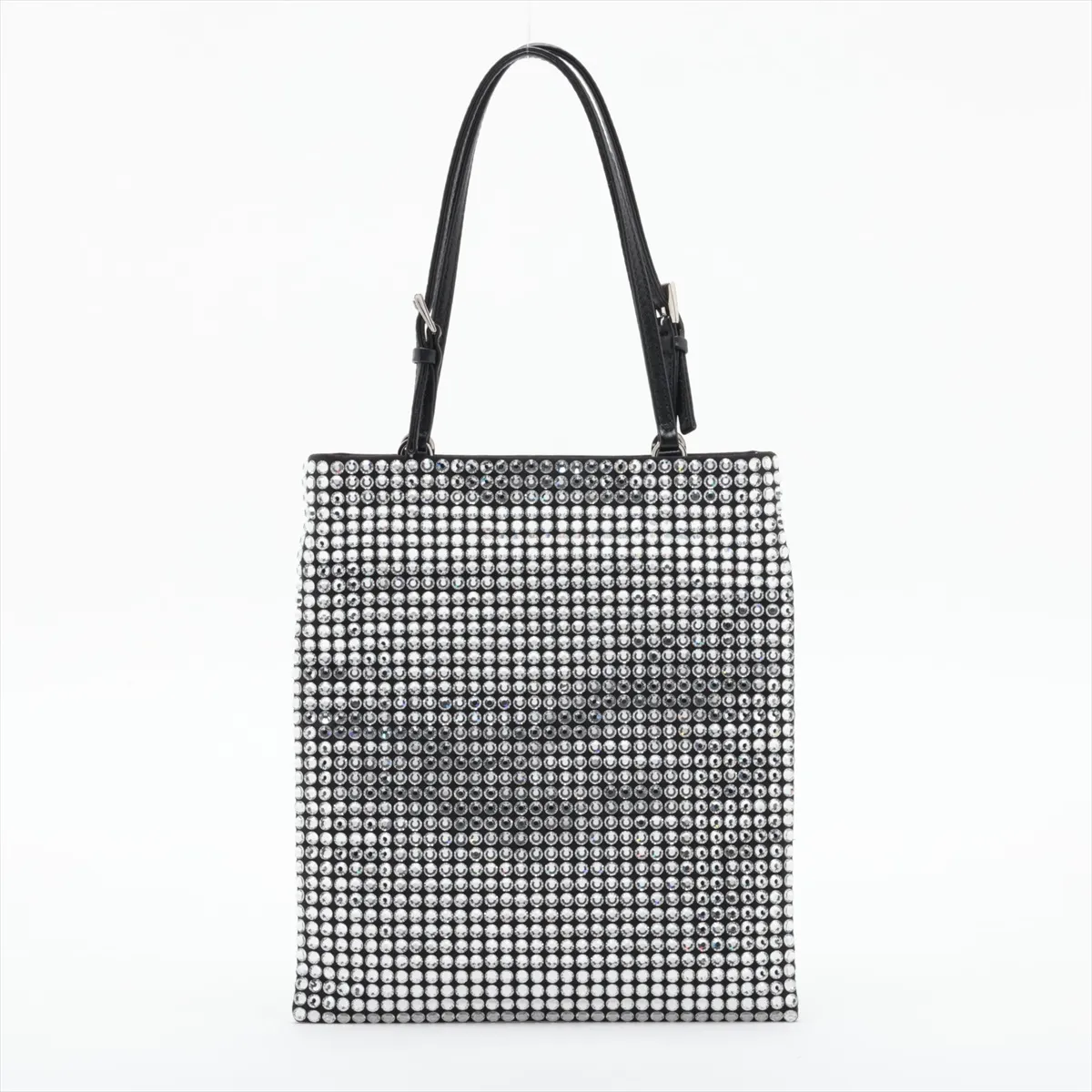 Crystal Satin x Rhinestone 2-Way Handbag, Black — view 2