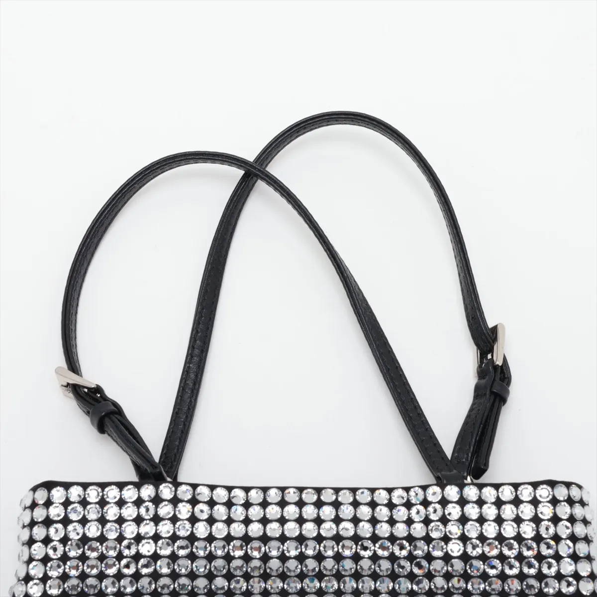 Crystal Satin x Rhinestone 2-Way Handbag, Black — view 6