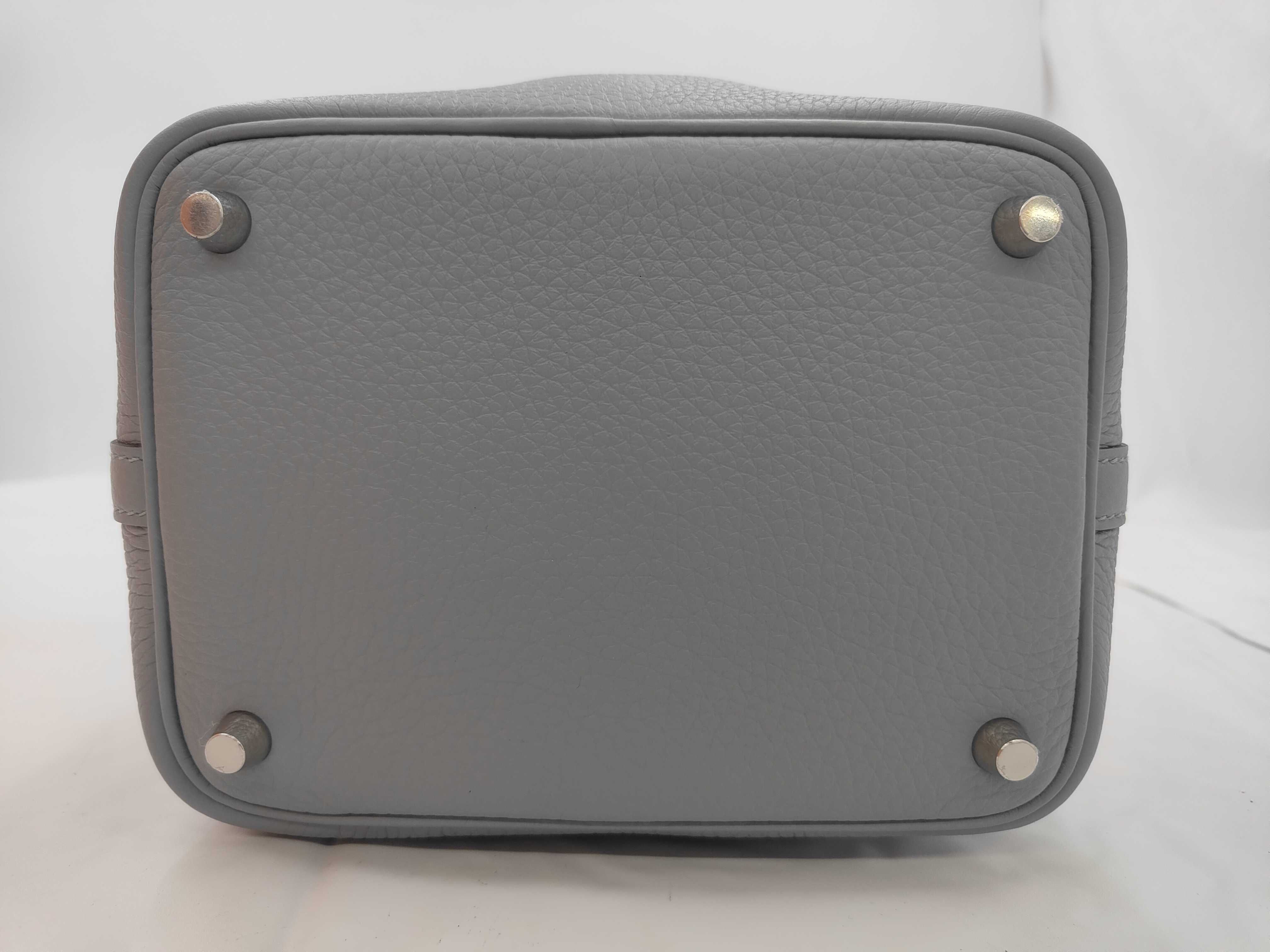 Picotin Lock PM Taurillon Clemence Leather Gris Pantin Tote Bag with Gold Stamp and Plain Hardware — view 7