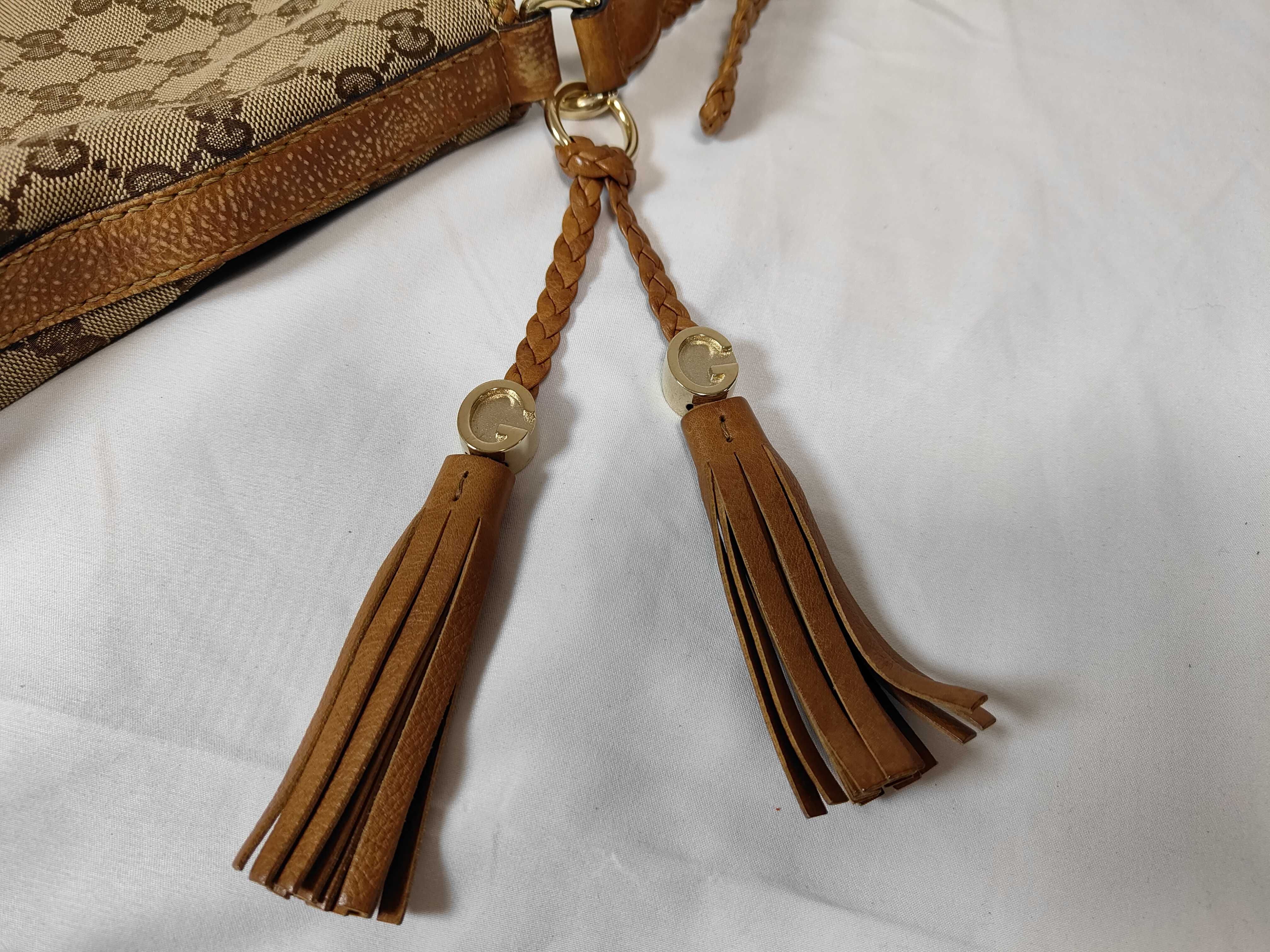 GG Logo Trimmed Tassel Hobo Bag Brown 257026 Shoulder Bag — view 13