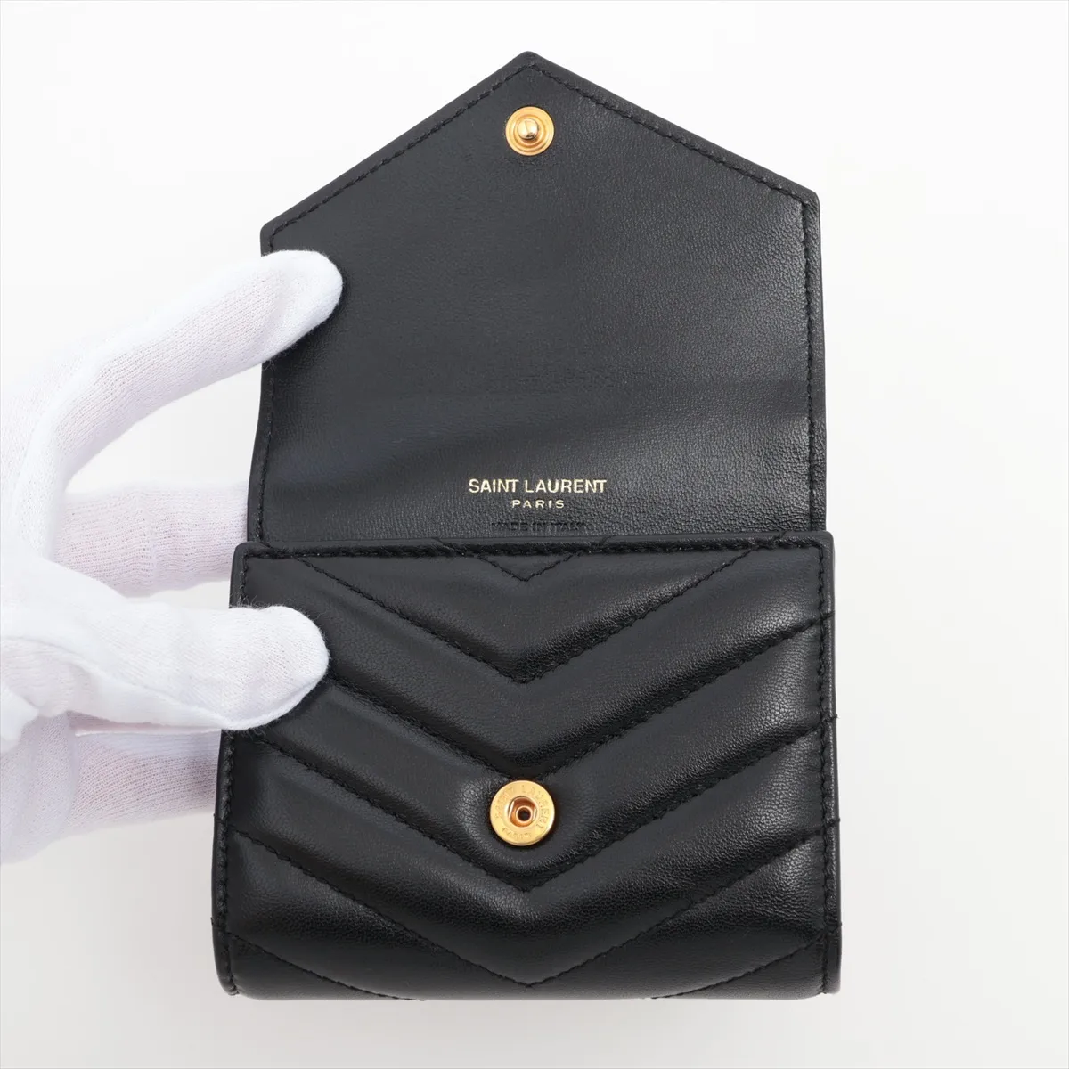 Monogram YSL Logo GNC692061 Leather Compact Wallet Black — view 3